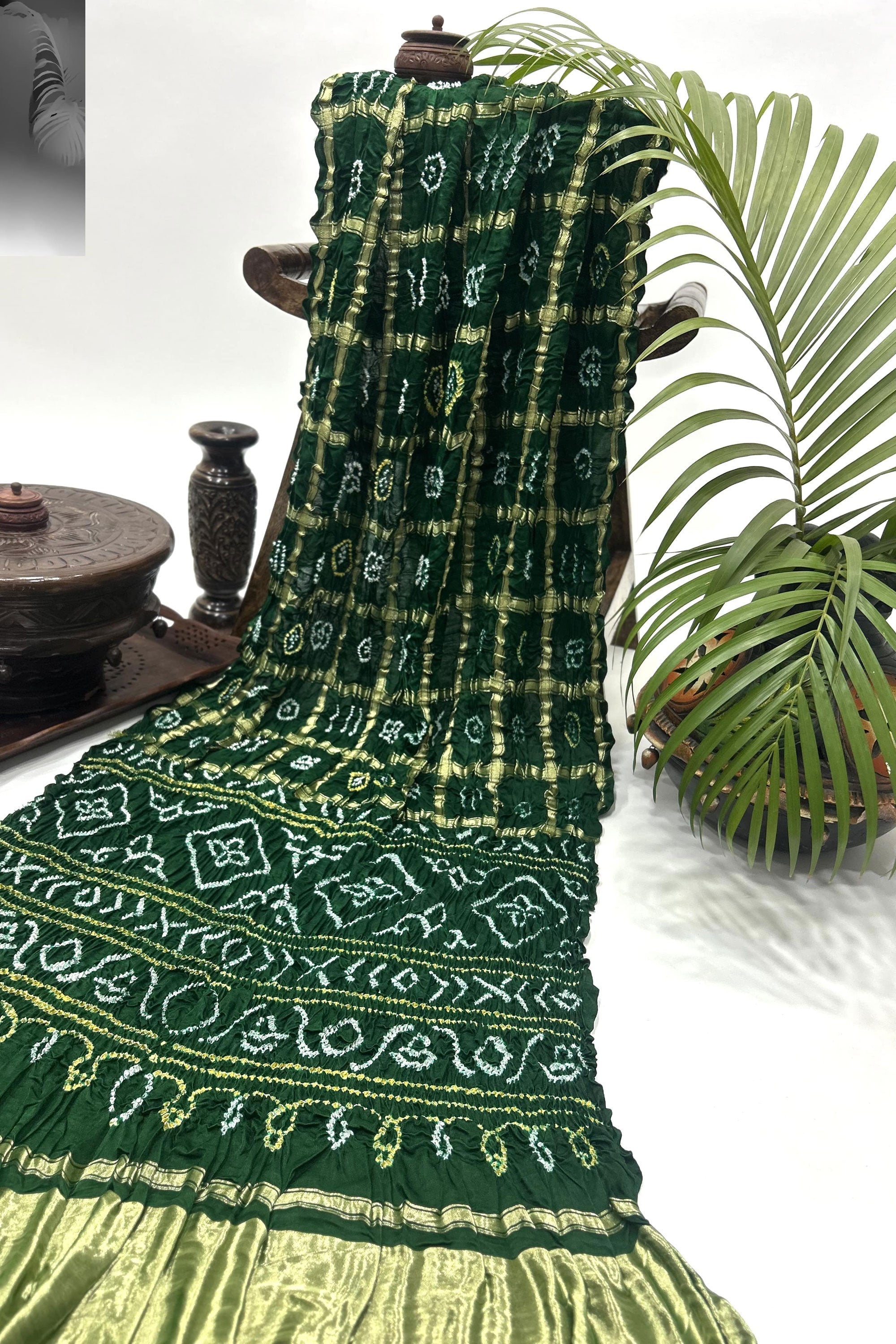 Green Gajji Garchola Bandhani Saree Sarees