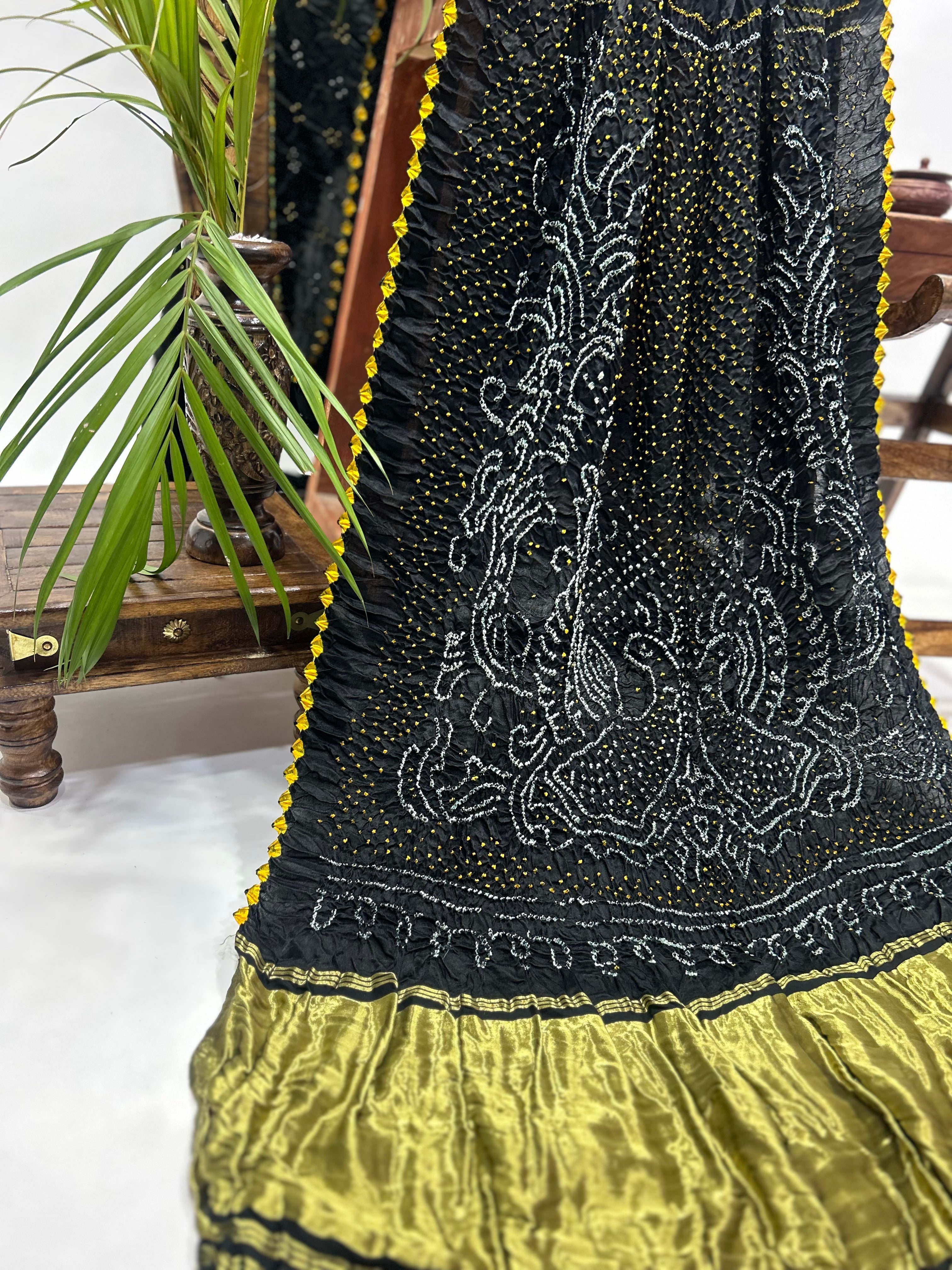 Black Mor Palav Gajji Designer Bandhani Saree Sarees