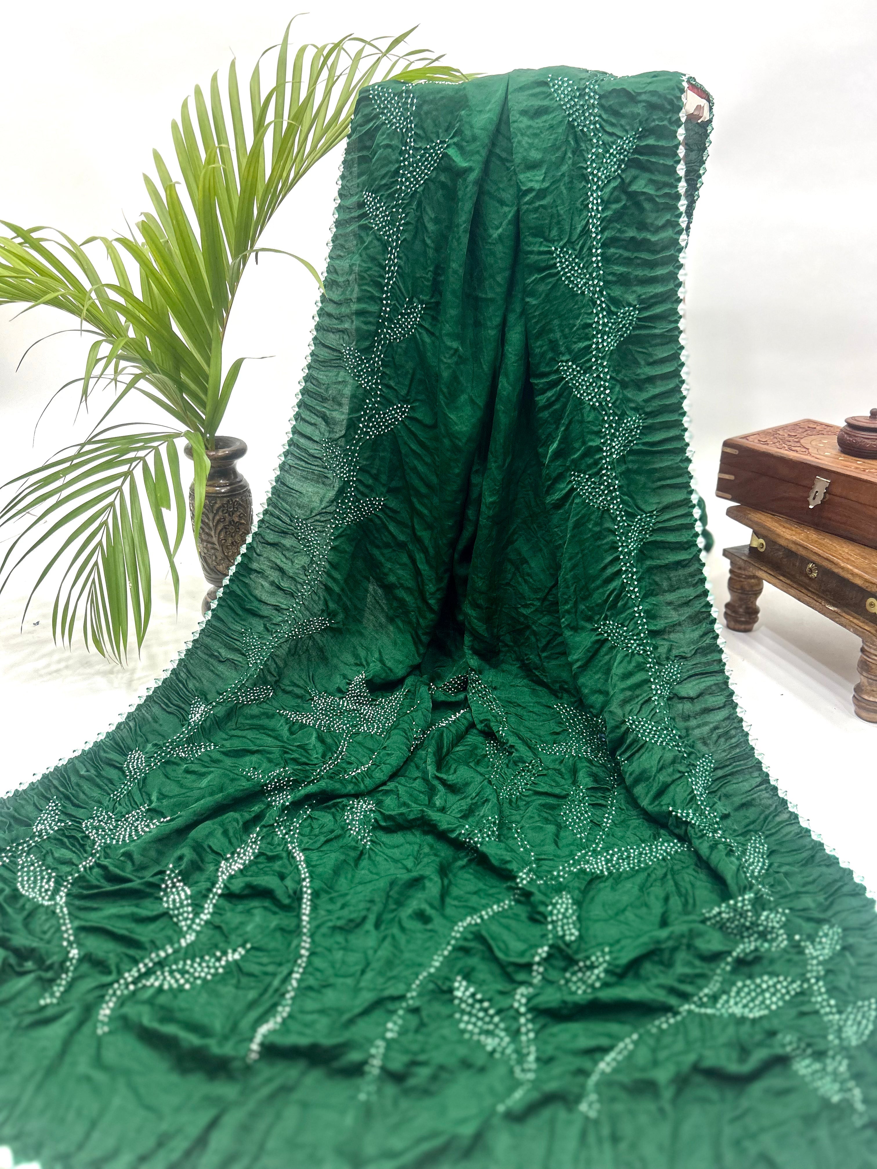 Green Gajji Silk Gala Bandhani Saree Sarees