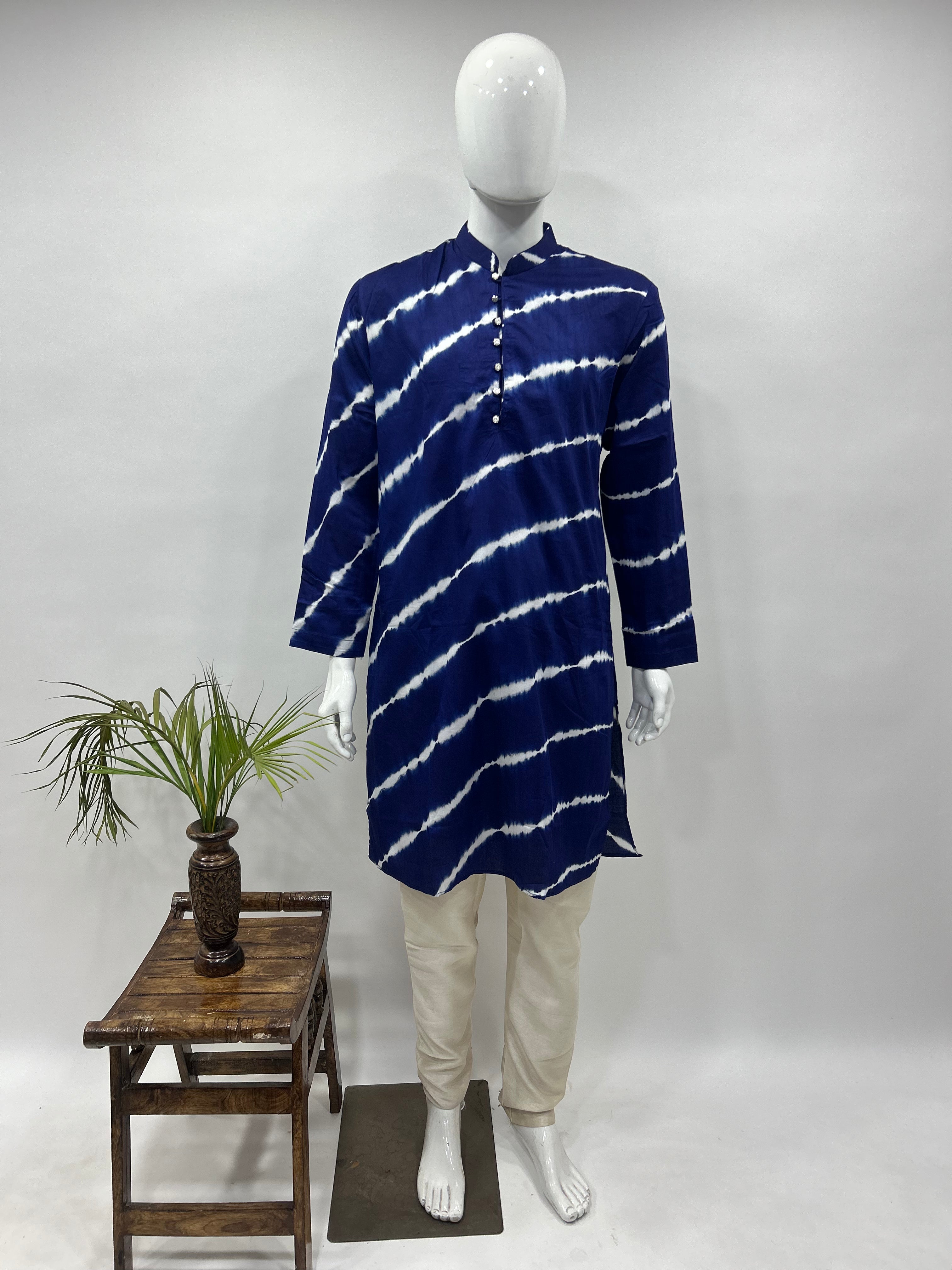 Navy Blue Cotton Satin Men’s Kurta