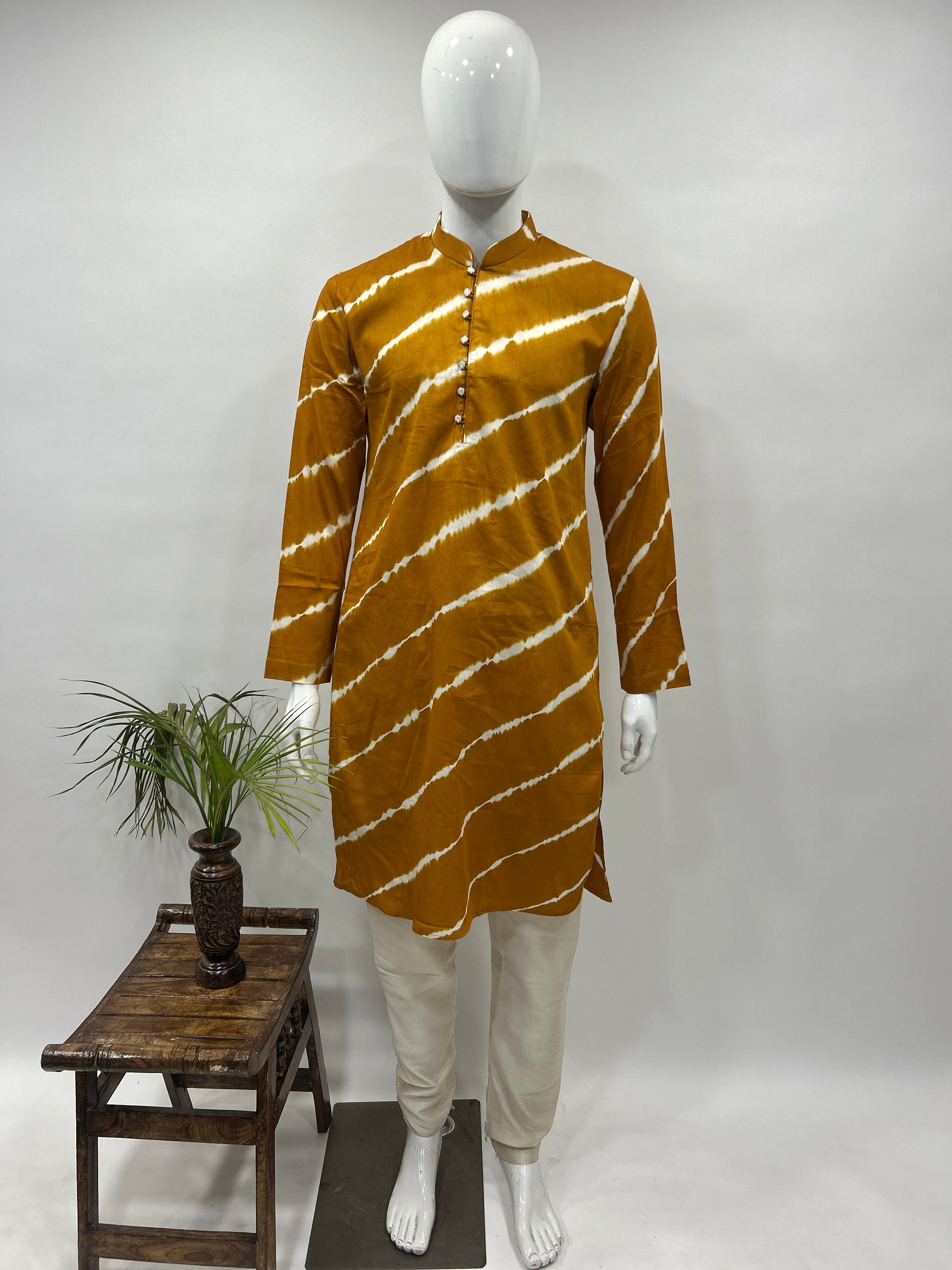 Mustard Cotton Satin Men’s Kurta