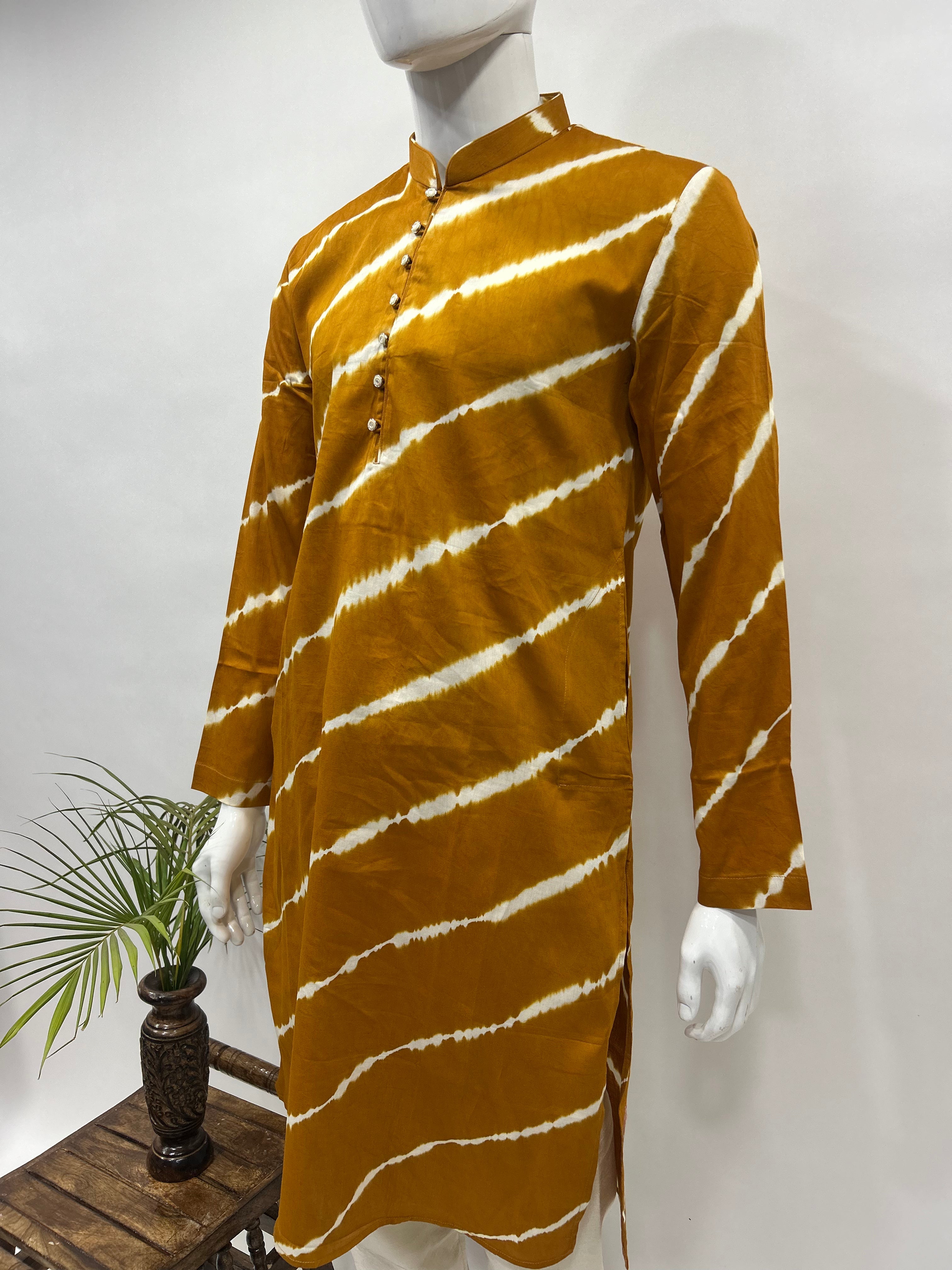Mustard Cotton Satin Men’s Kurta