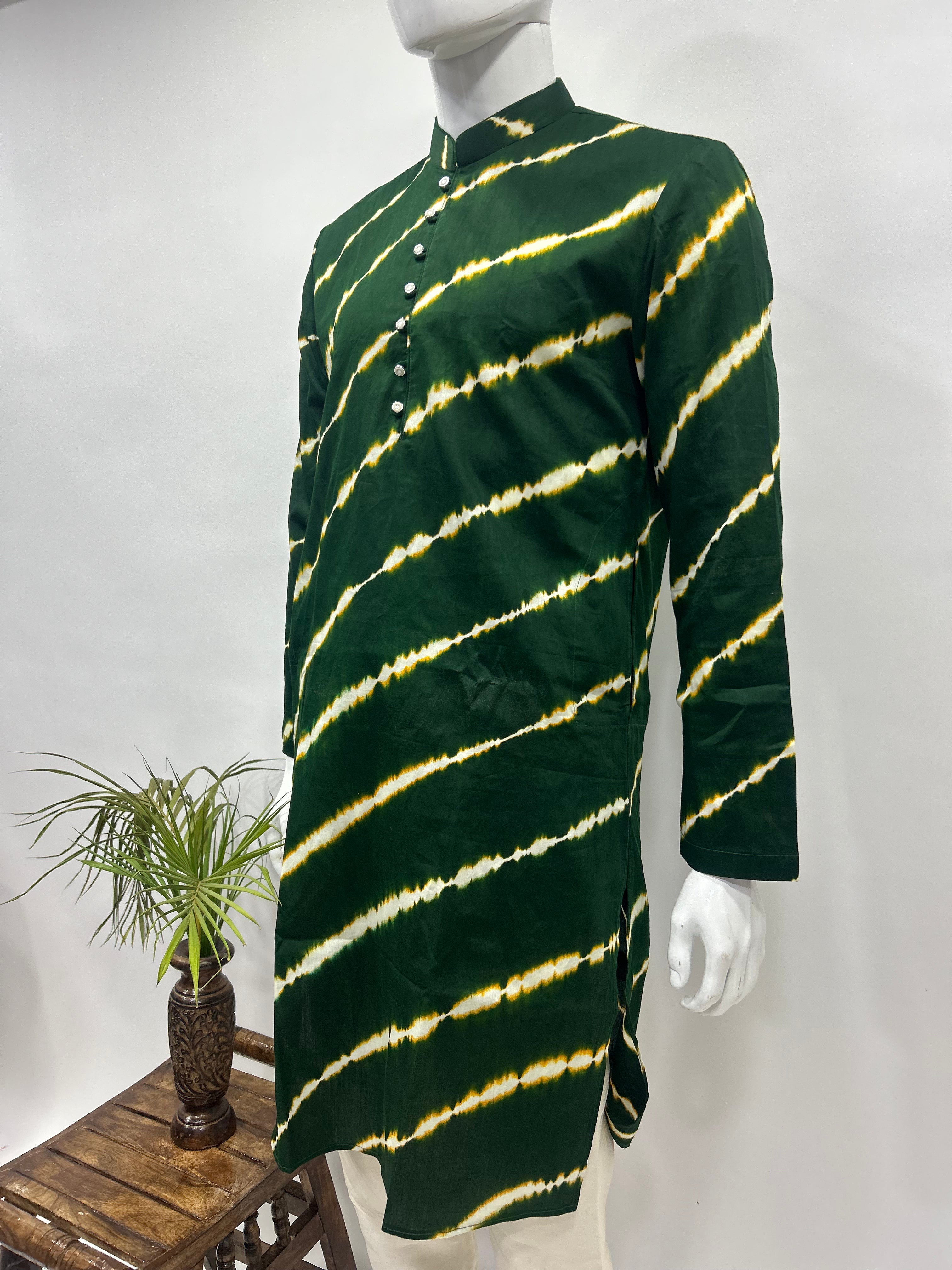 Green Cotton Satin Men’s Kurta