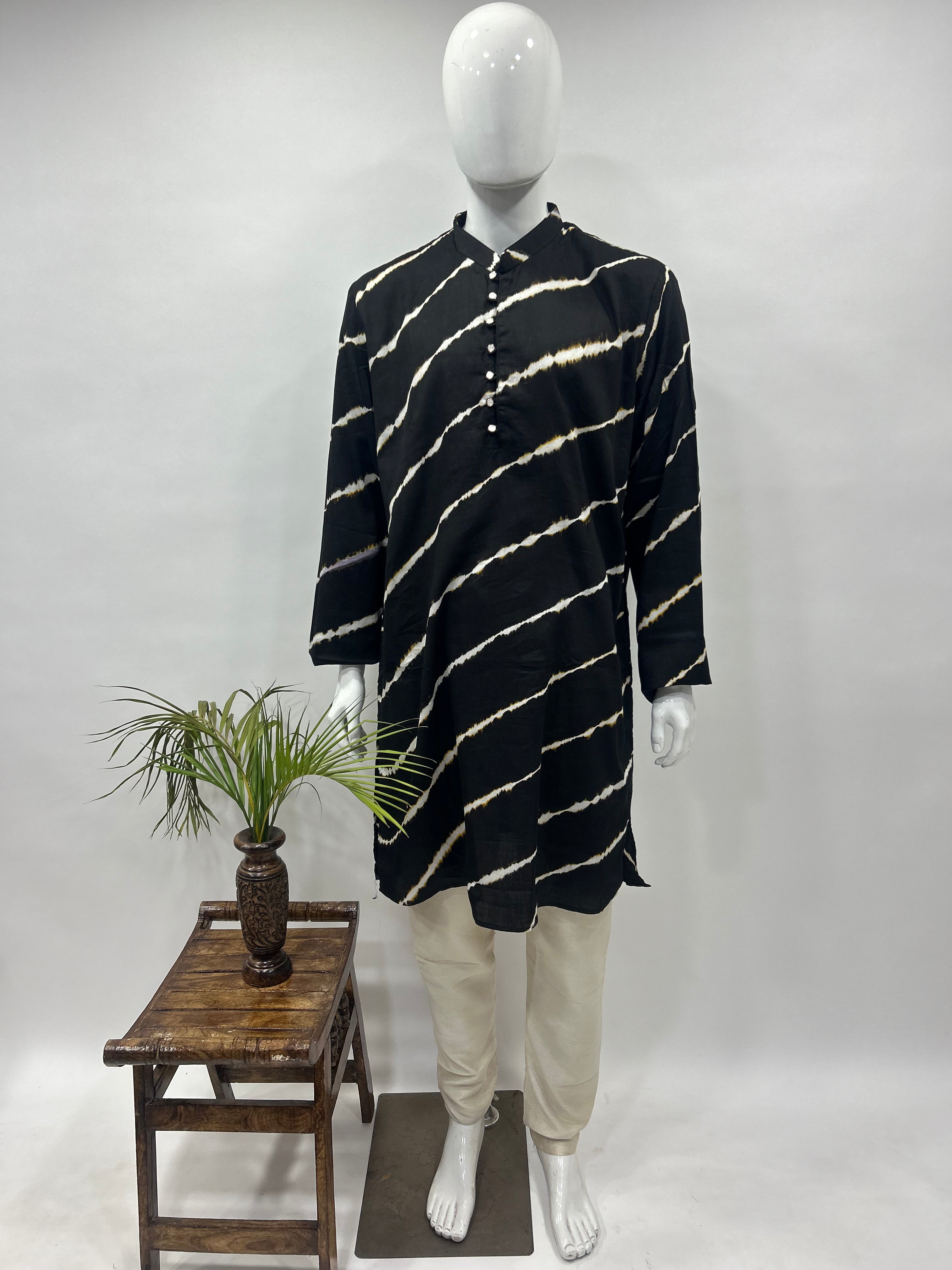 Black Cotton Satin Men’s Kurta