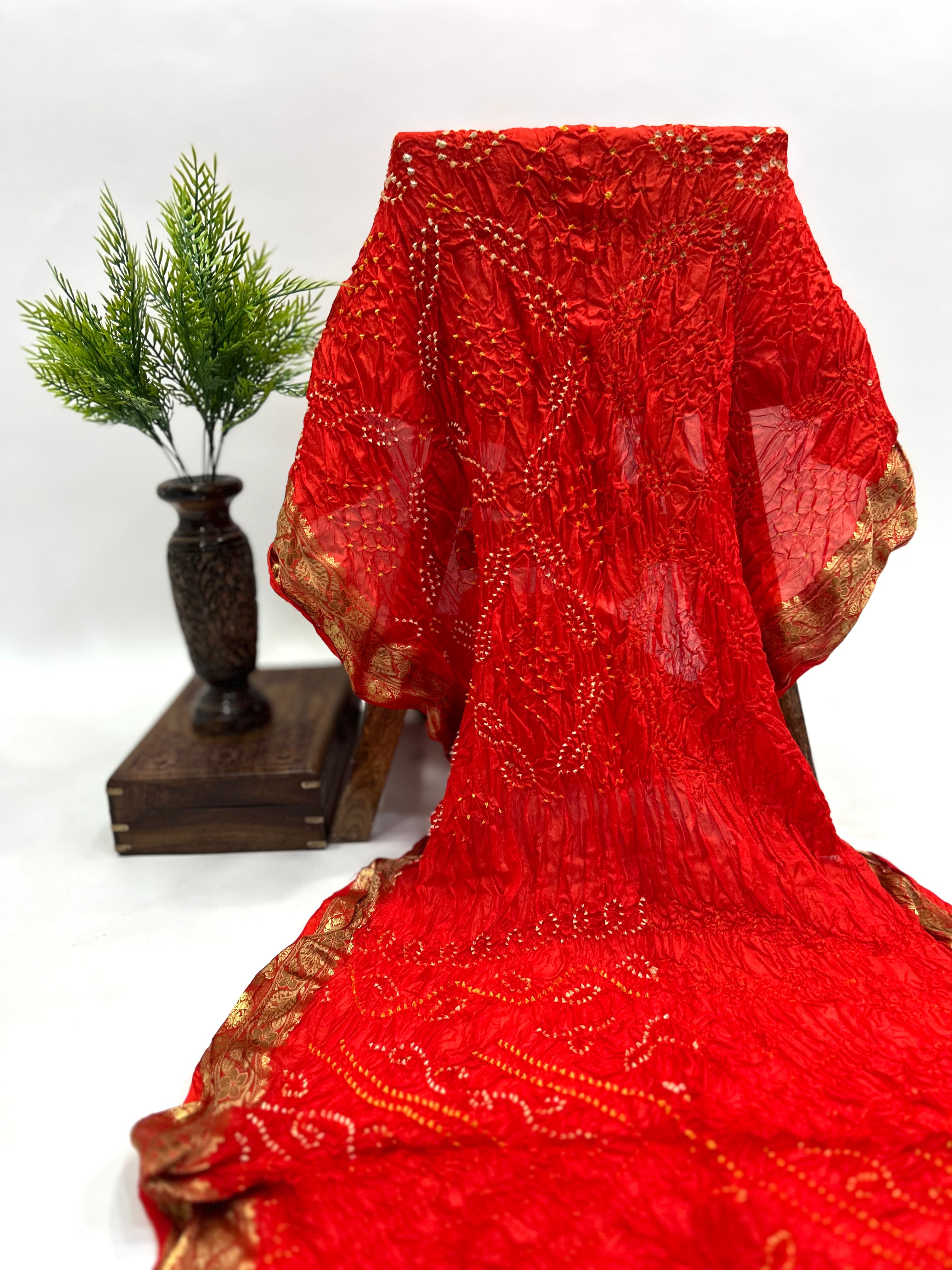 Orange Soft Silk Resham Border Bandhani Saree