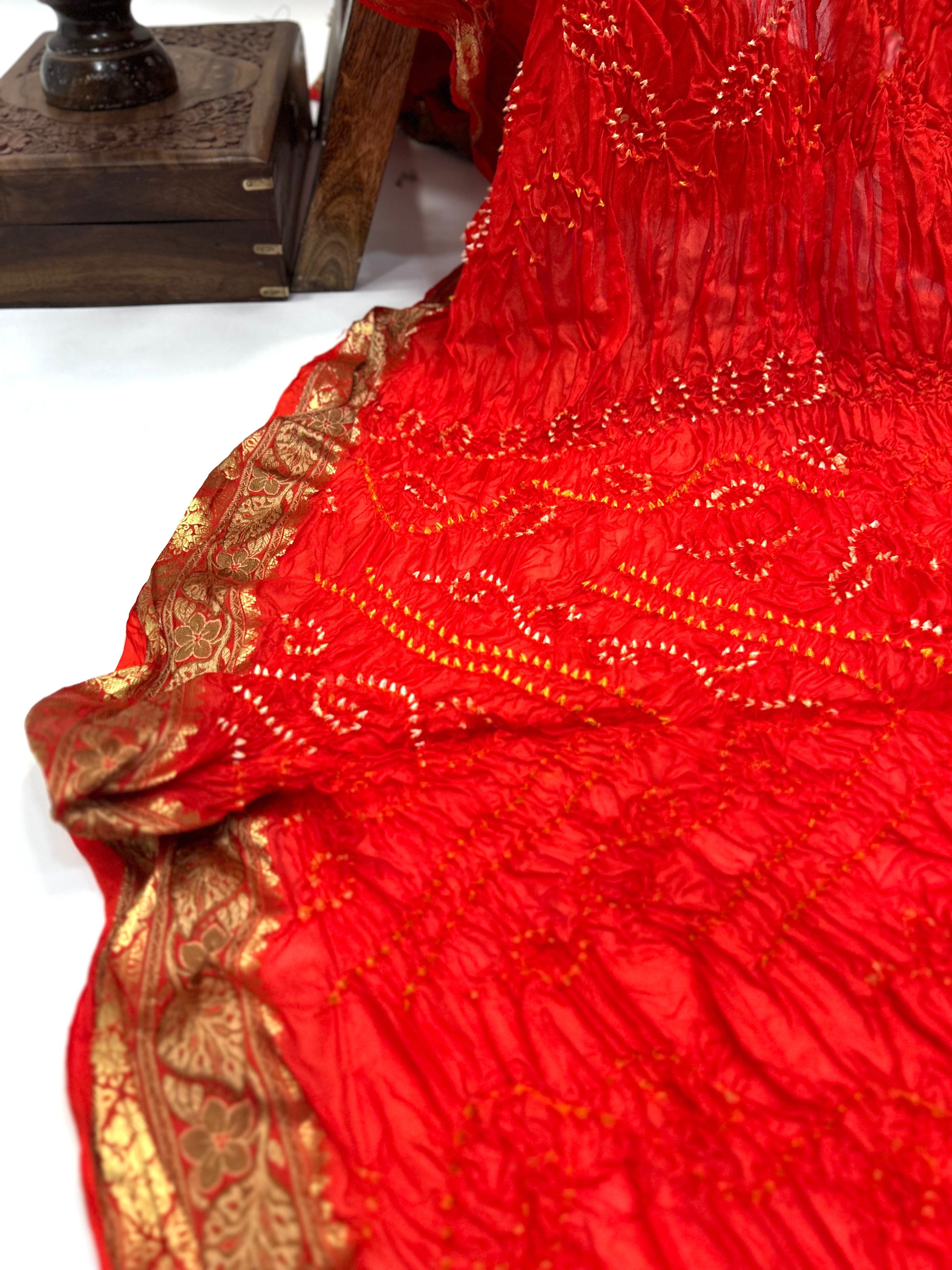 Orange Soft Silk Resham Border Bandhani Saree