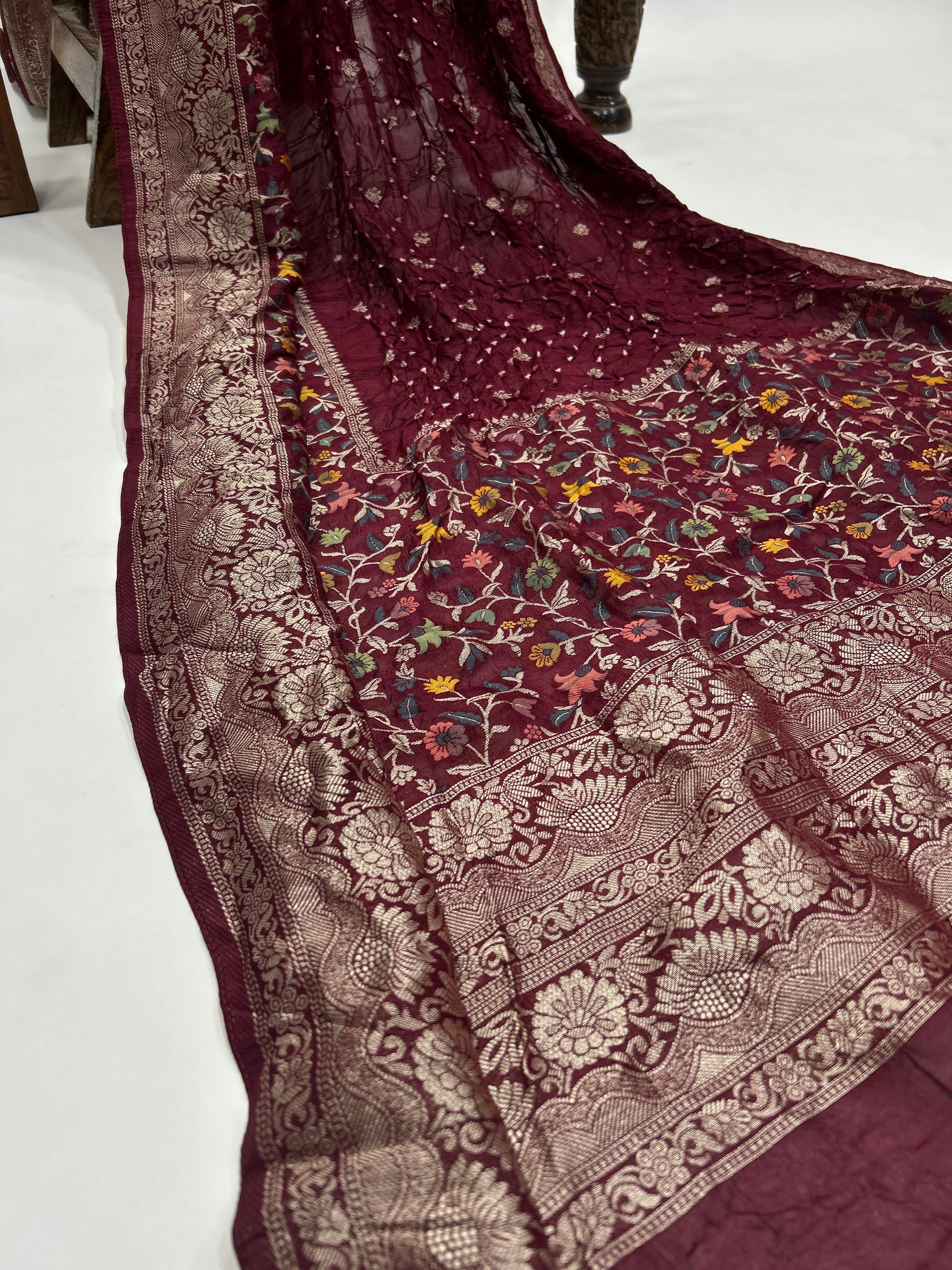 Maroon Art Tussar Silk Bandhani Saree maroon / Tussar Silk Sarees