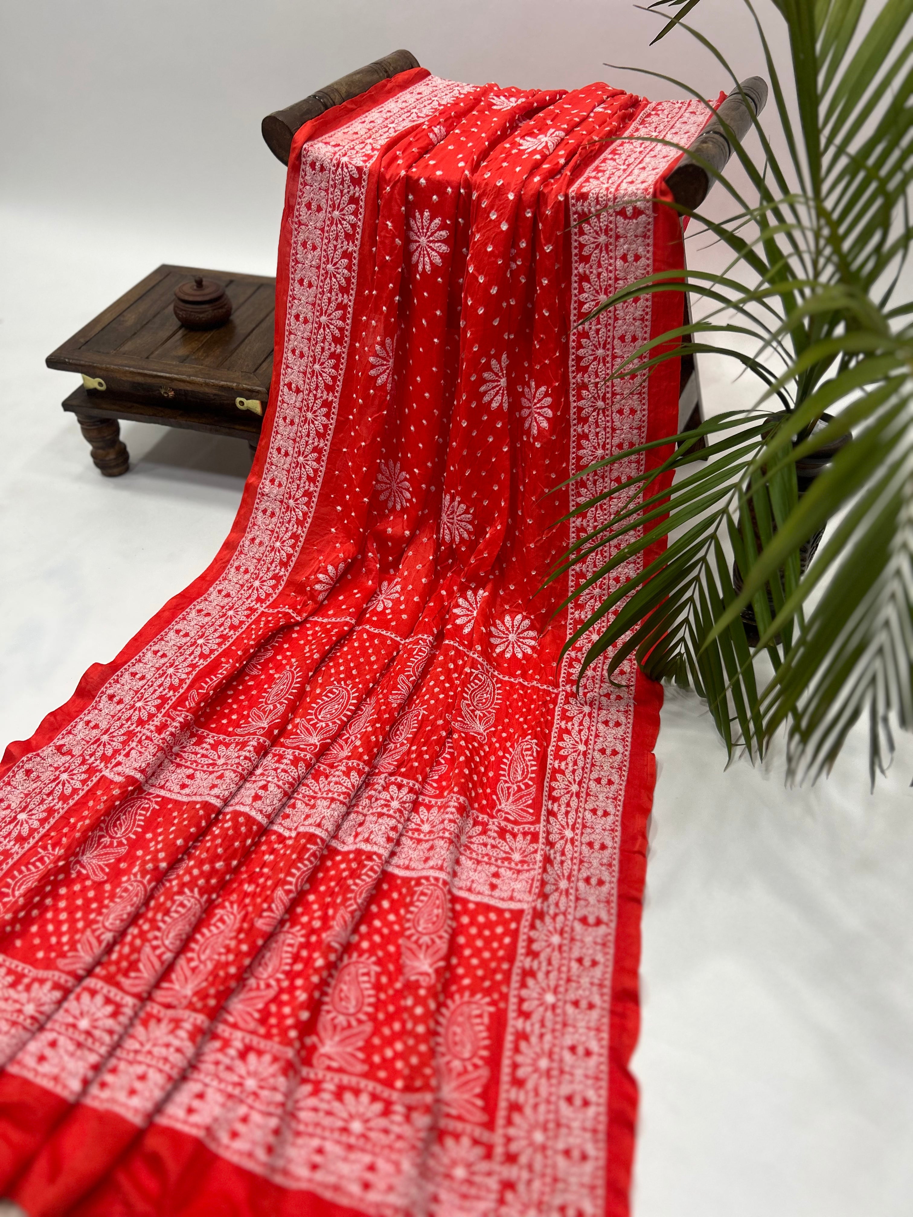 Orange Gajji Silk Bandhani Delight Saree Sarees