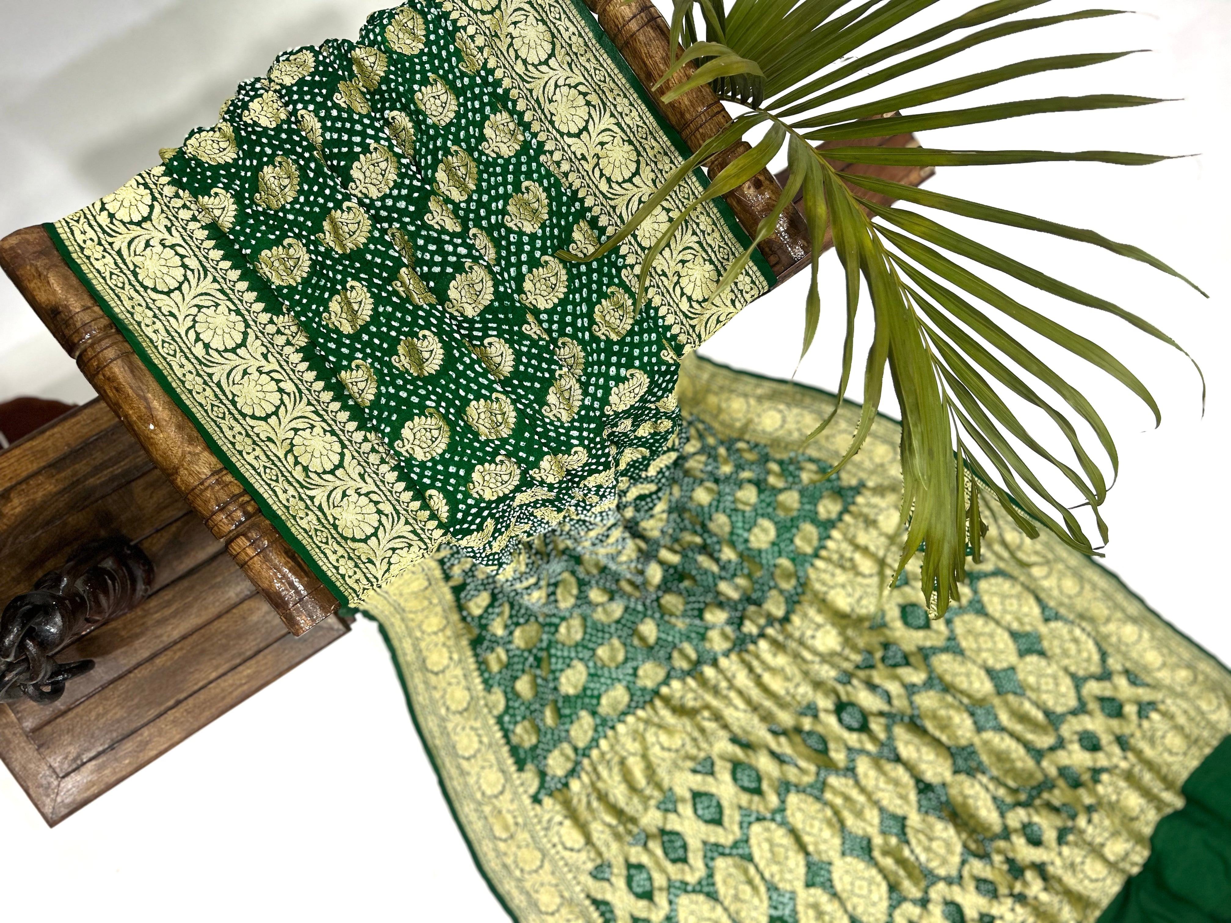 Elegant Green Georgette Banarasi Bridal Drape Sarees