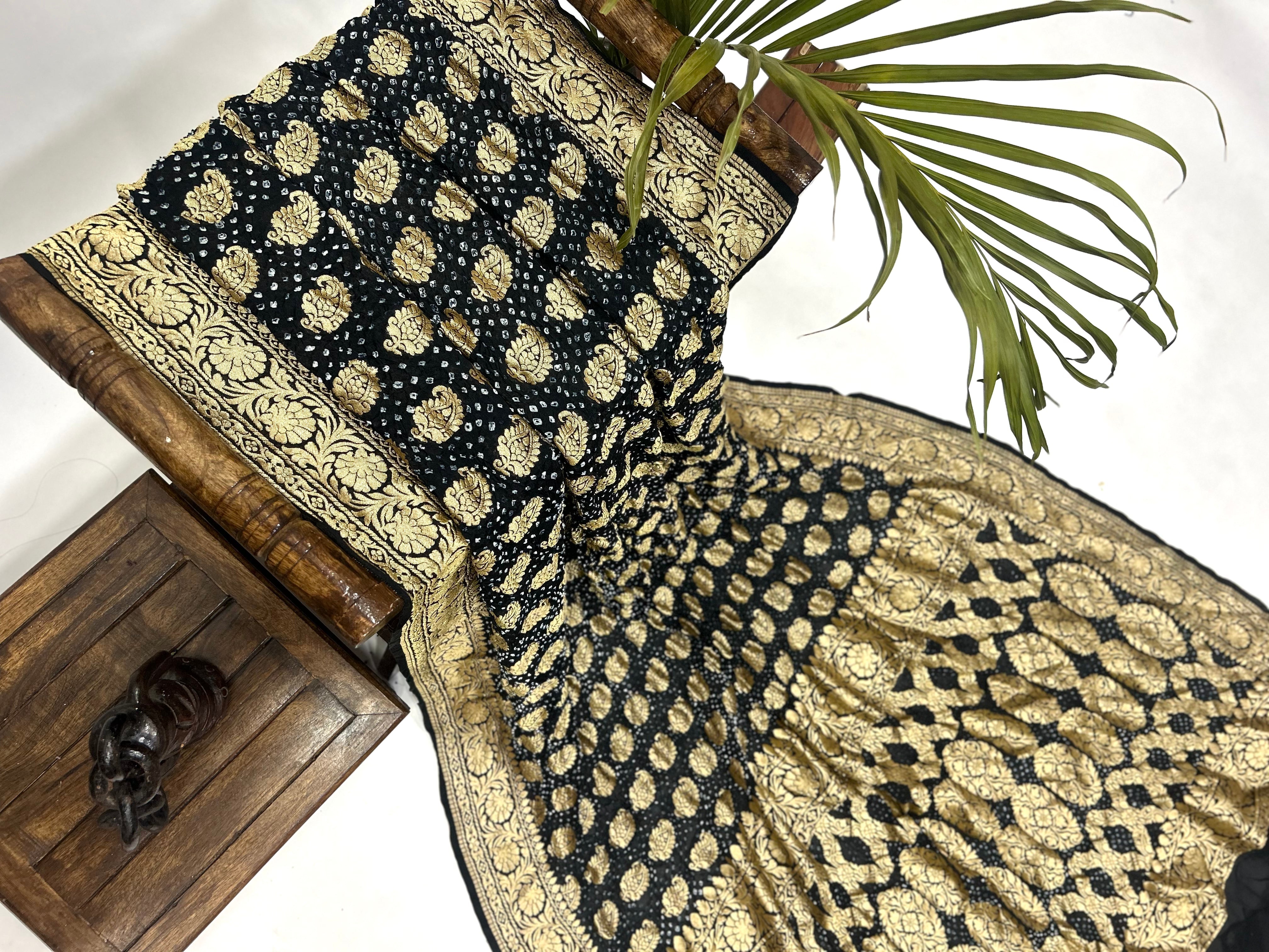 Regal Black Bandhani Banarasi Saree Sarees