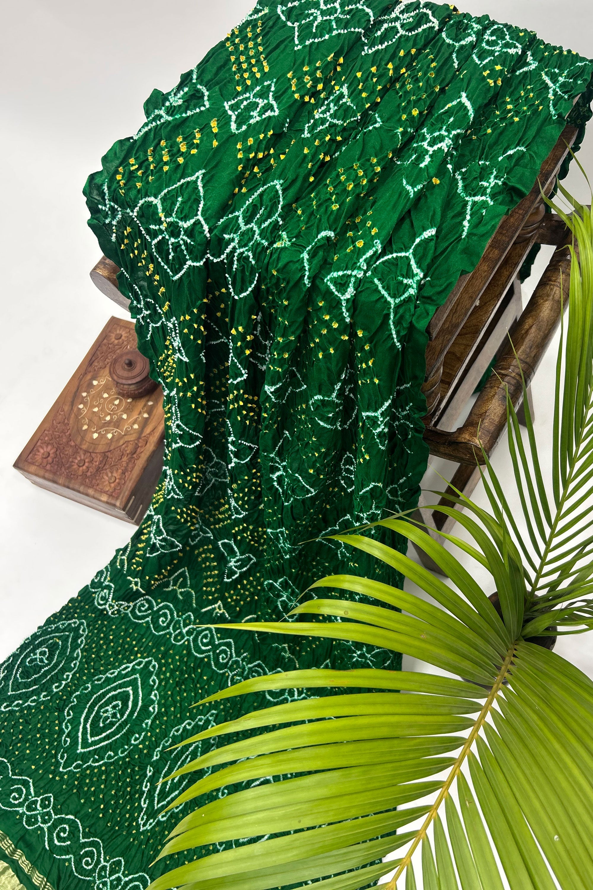 Green Gajji Fancy Rai Bandhani Saree Sarees