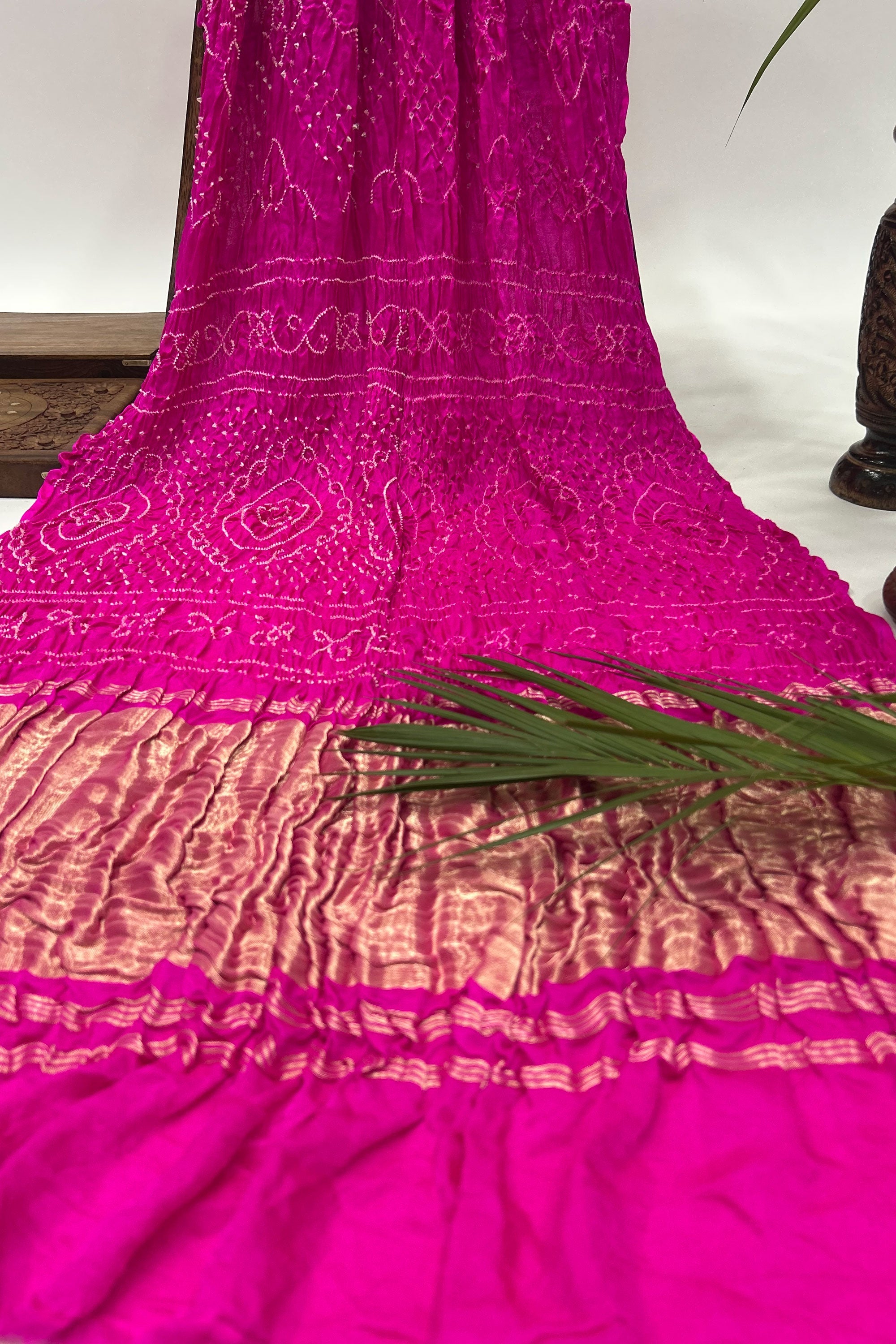 Pink Gajji Fancy Rai Bandhani Saree Sarees