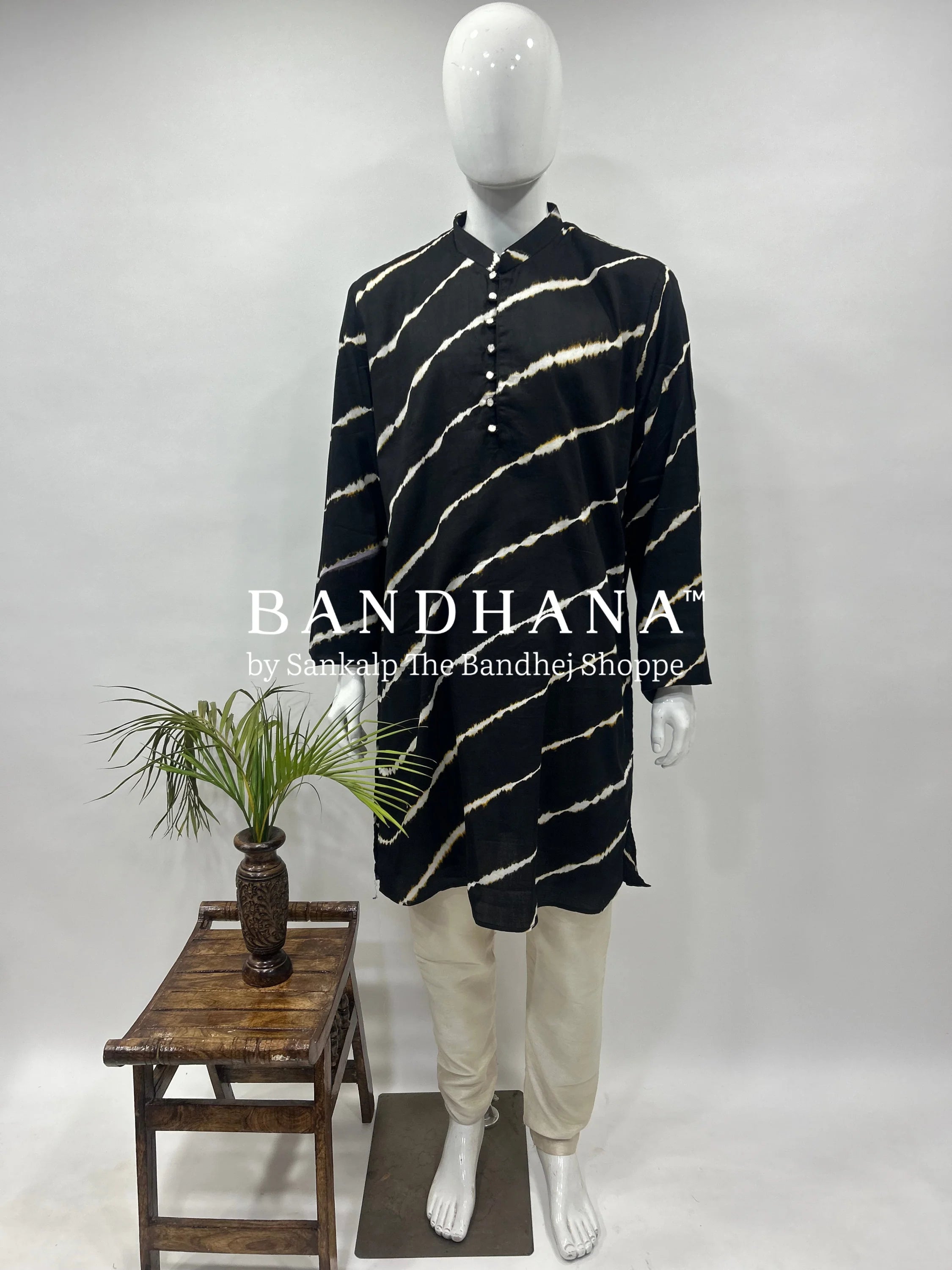 Black Cotton Satin Men’s Kurta