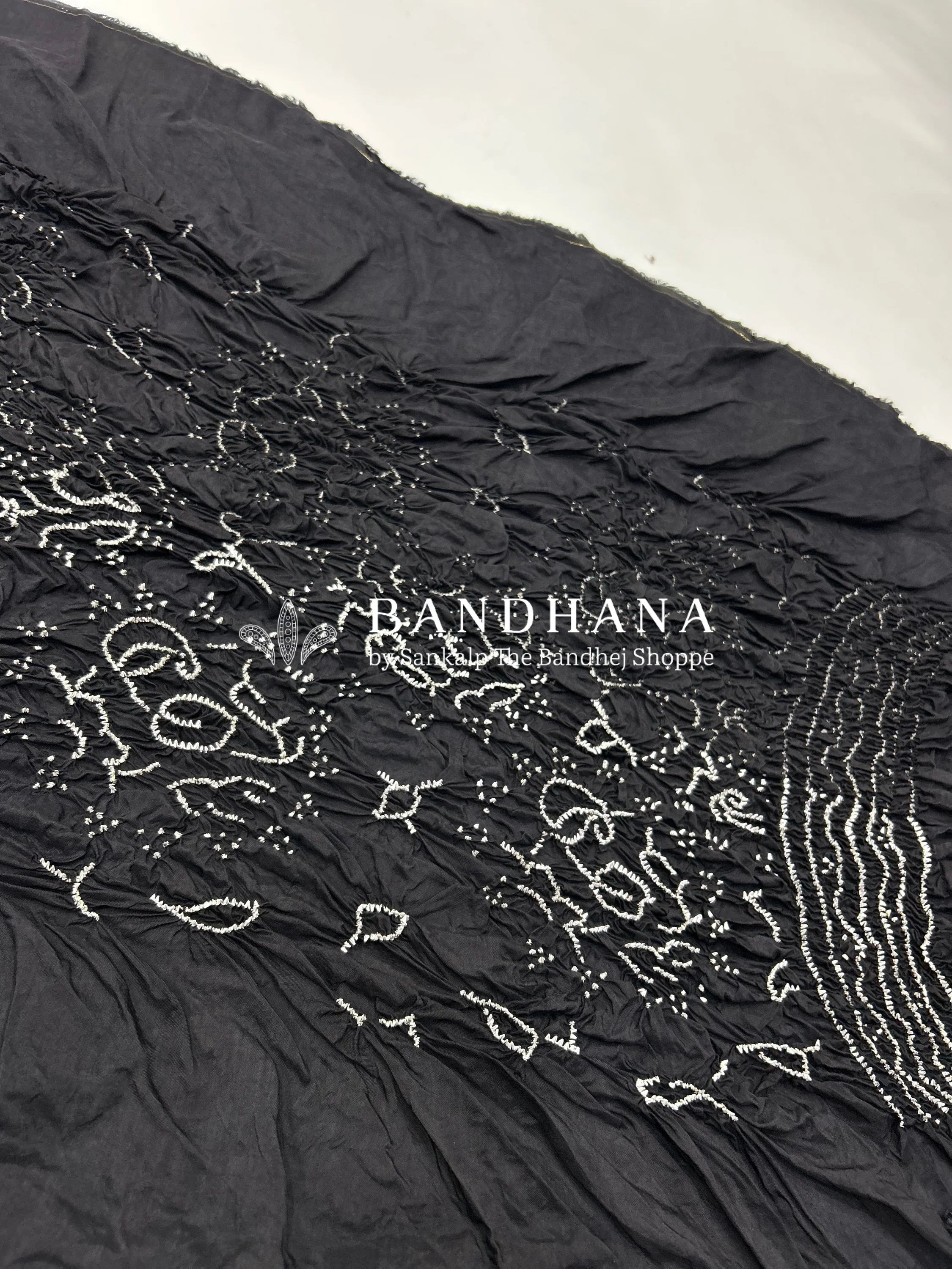 Black Dola Silk Bandhani Dress Material black / Dola Silk Dresses