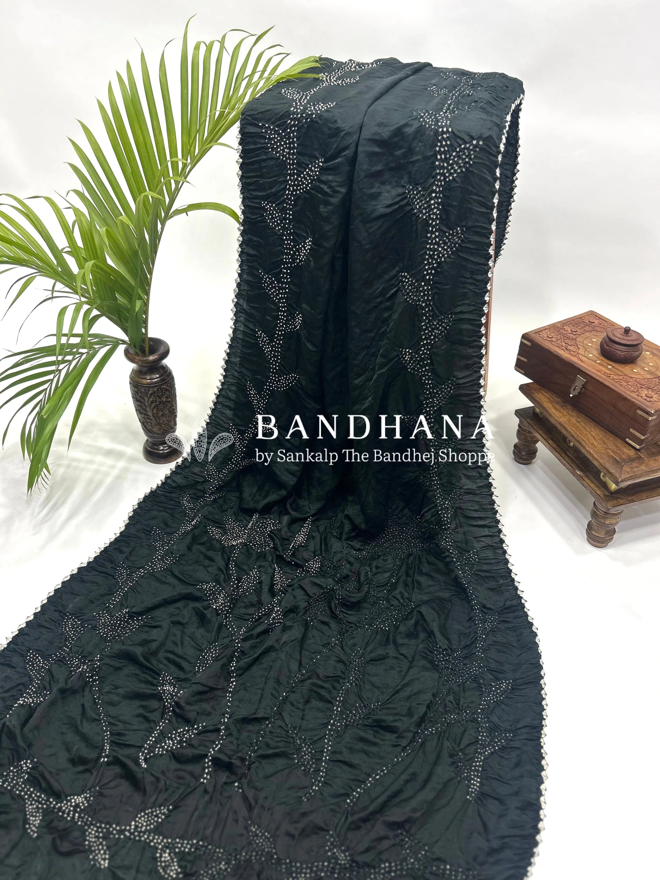 Black Gajji Gala Bandhani Saree Sarees