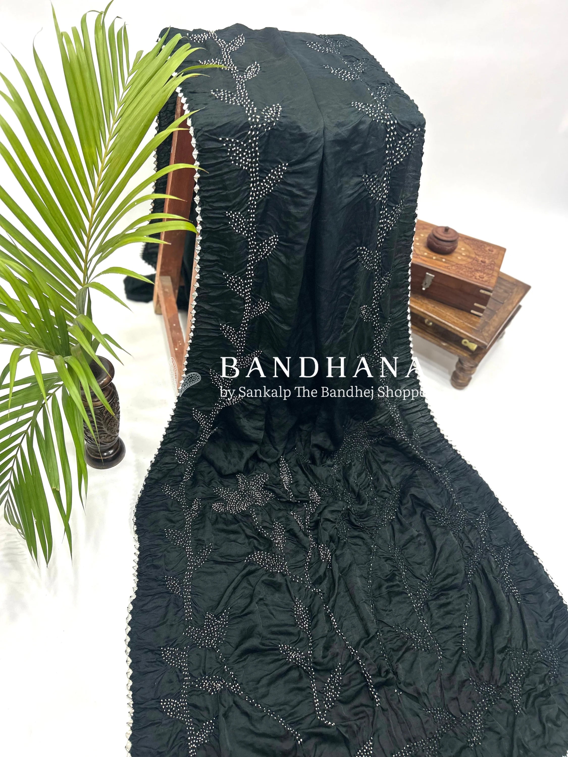 Black Gajji Gala Bandhani Saree Sarees