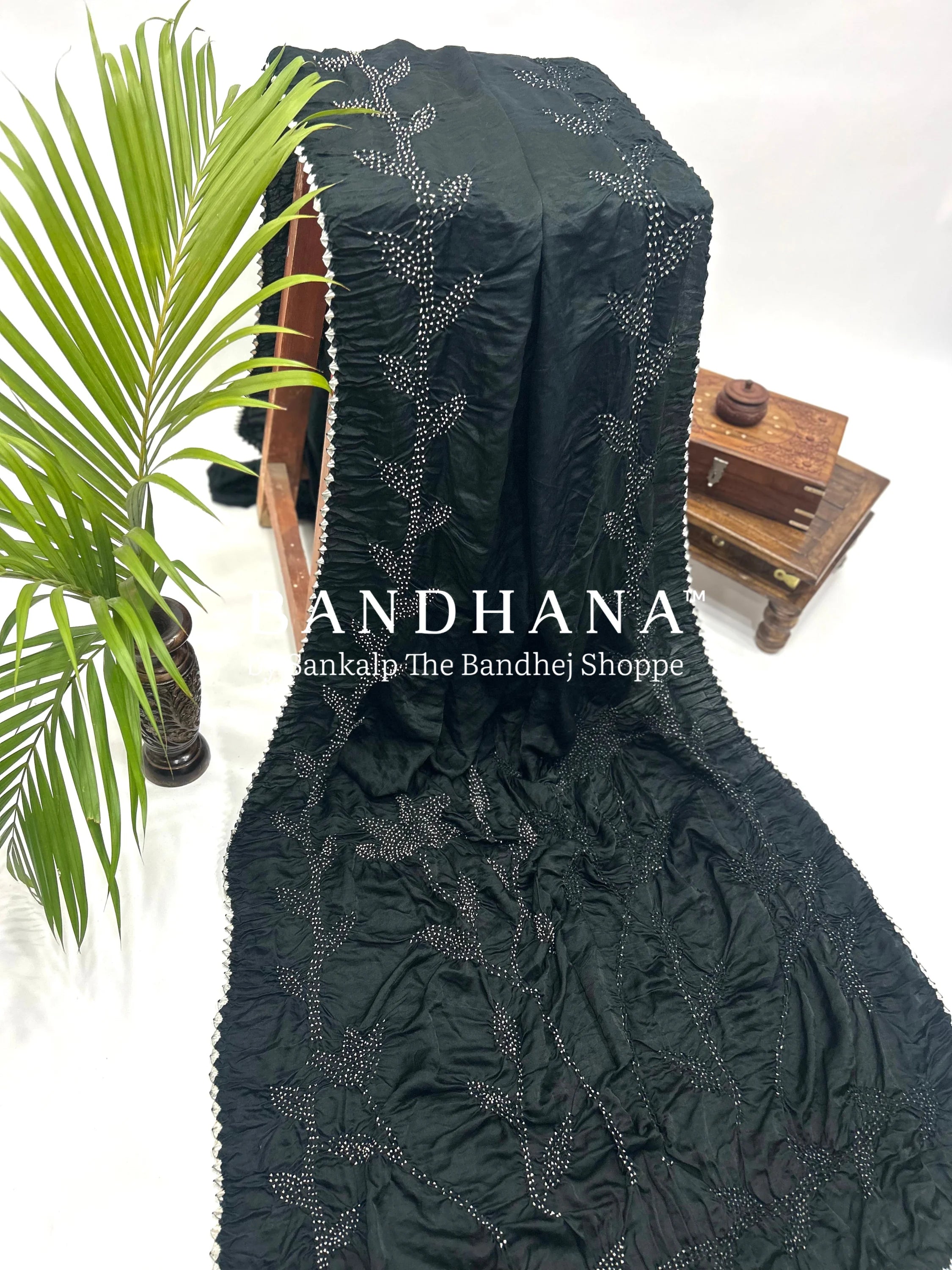 Black Gajji Gala Bandhani Saree Sarees