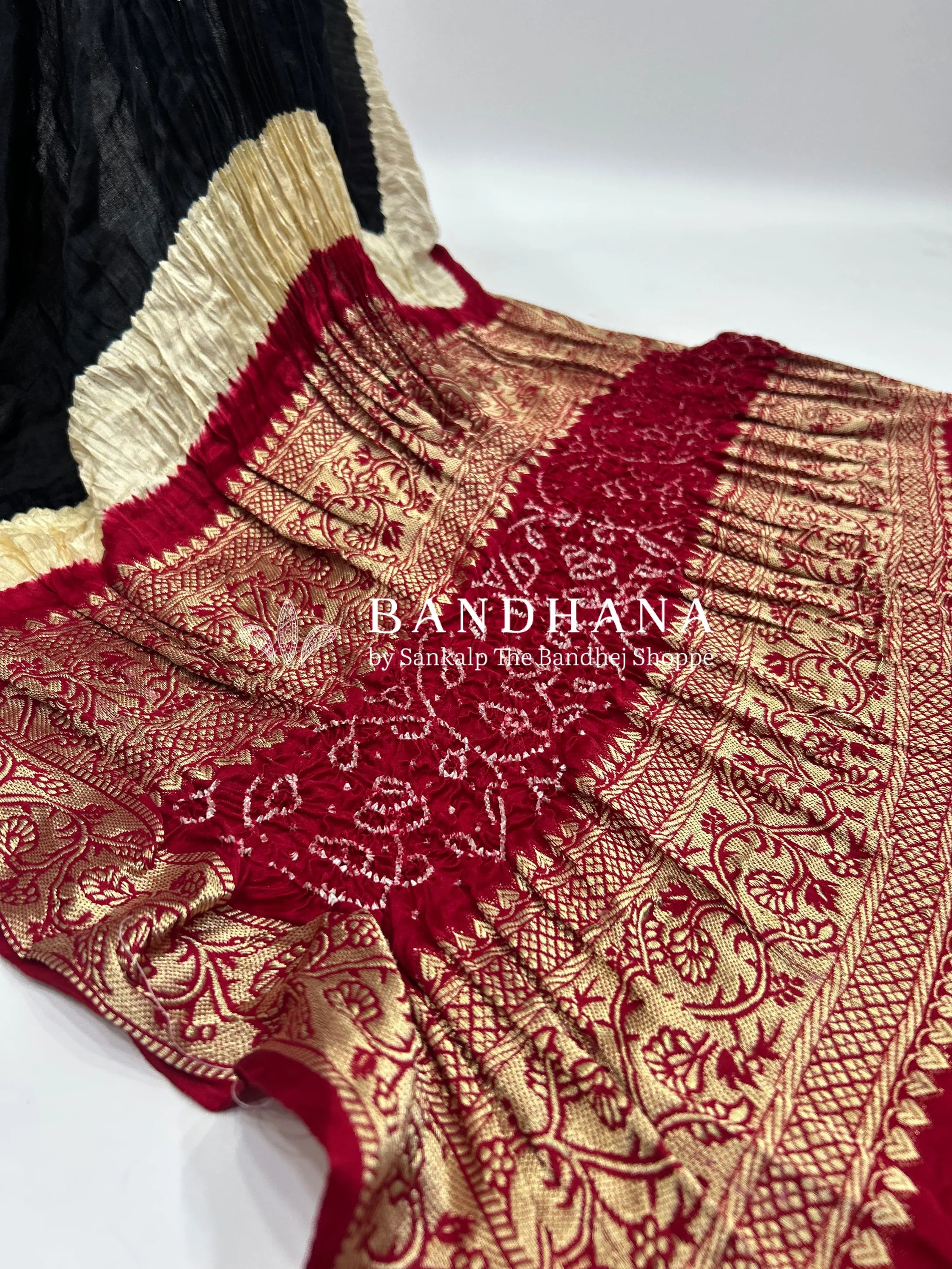 Black-Maroon Gajji Silk Designer Gala Dupatta With 3 Colour Dying black / Gajji Silk Dupattas