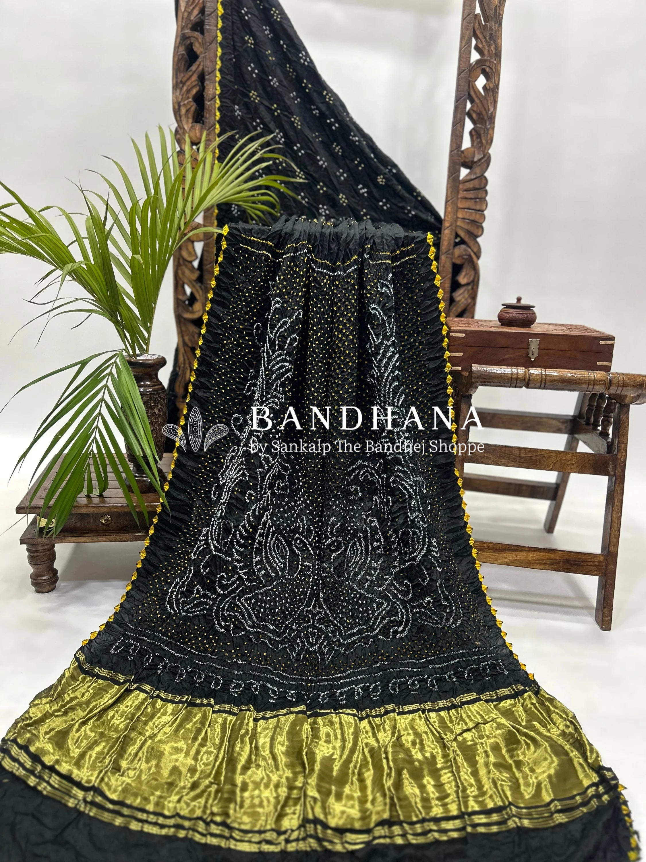 Black Mor Palav Gajji Designer Bandhani Saree Sarees