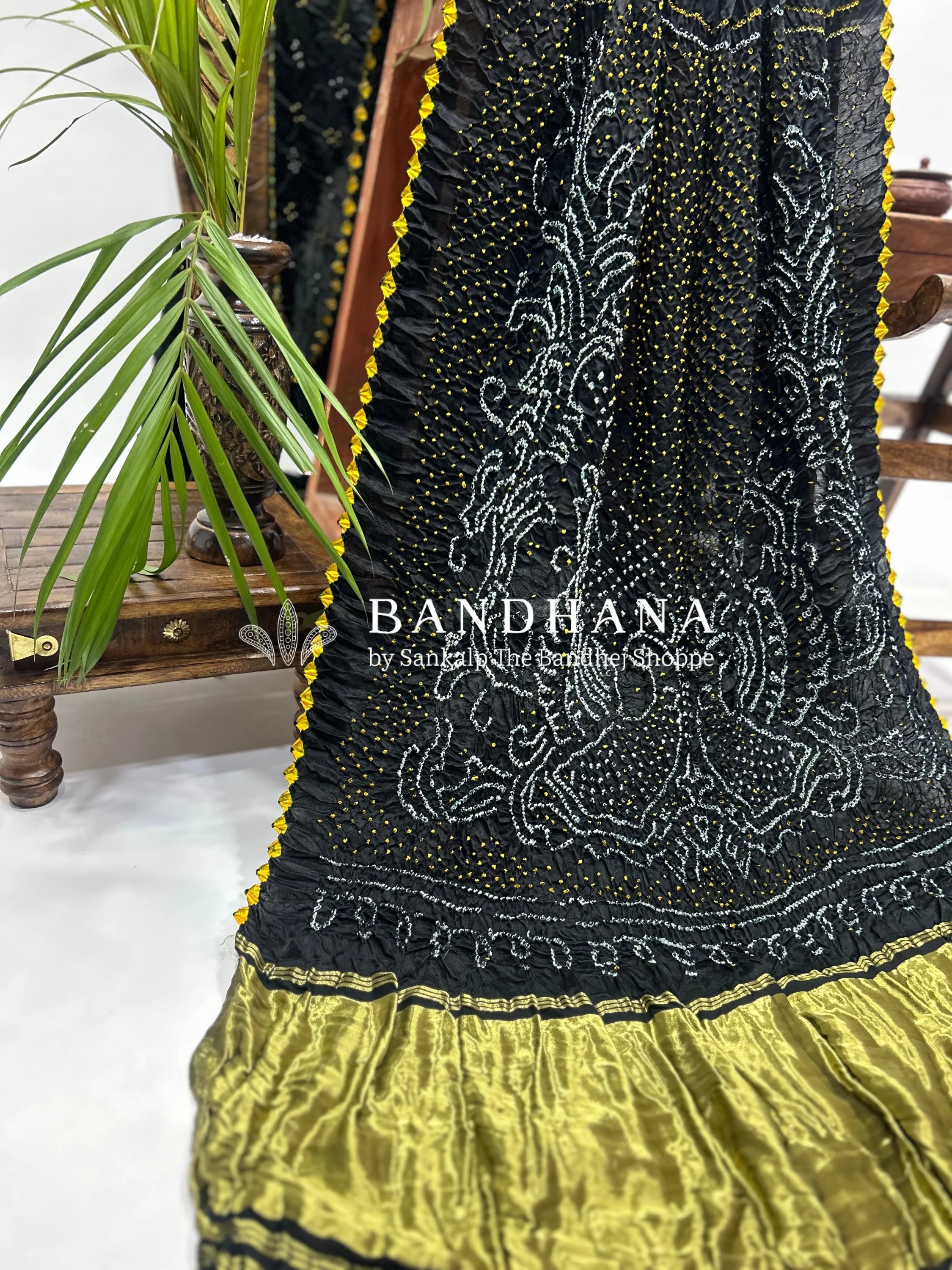 Black Mor Palav Gajji Designer Bandhani Saree Sarees