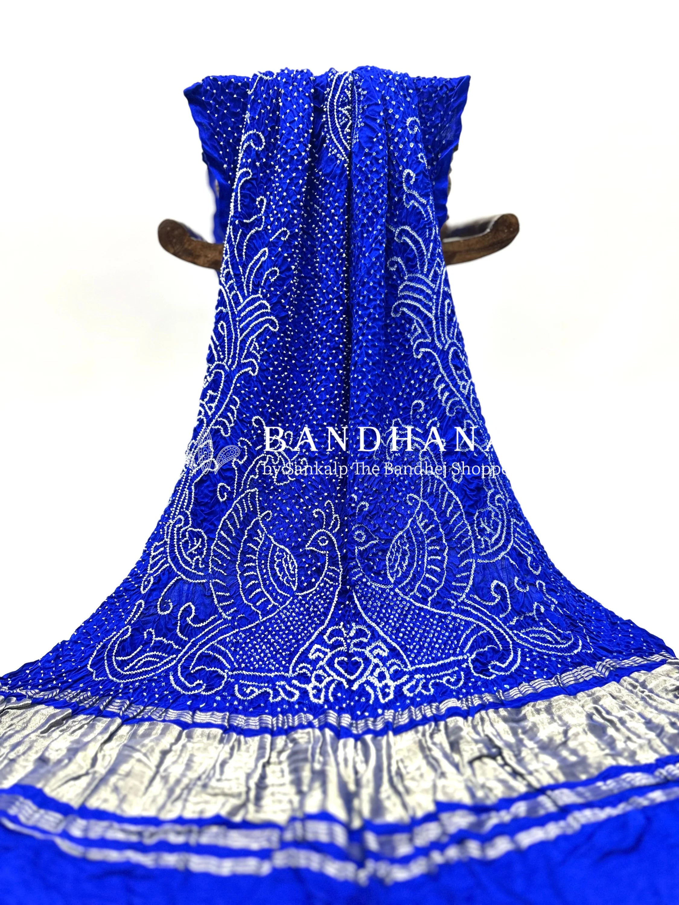 Blue Gaji Silk Mor Pankh Bandhani Dupatta blue / Gajji Silk Dupattas