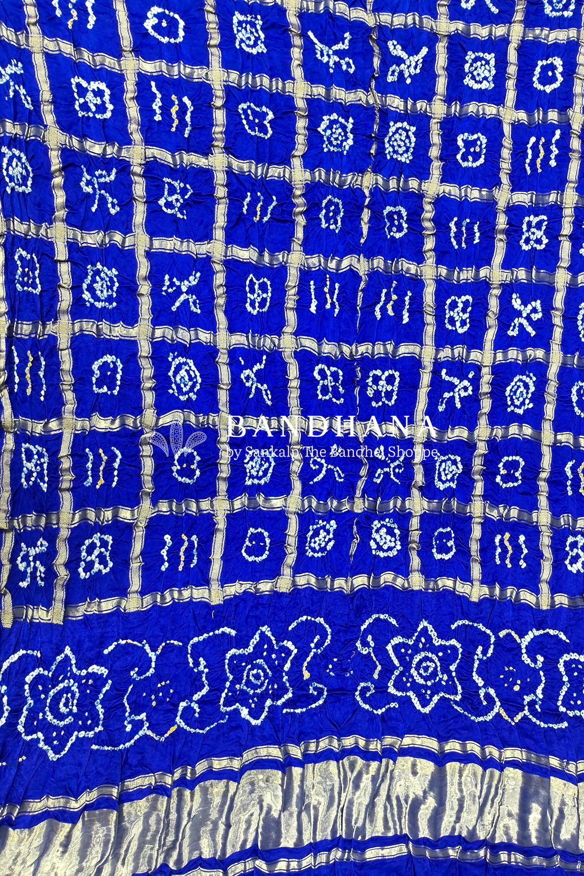 Blue Garchola Gajji Silk All Over Chex With Bandhani Lagdipatta Blouse Piece