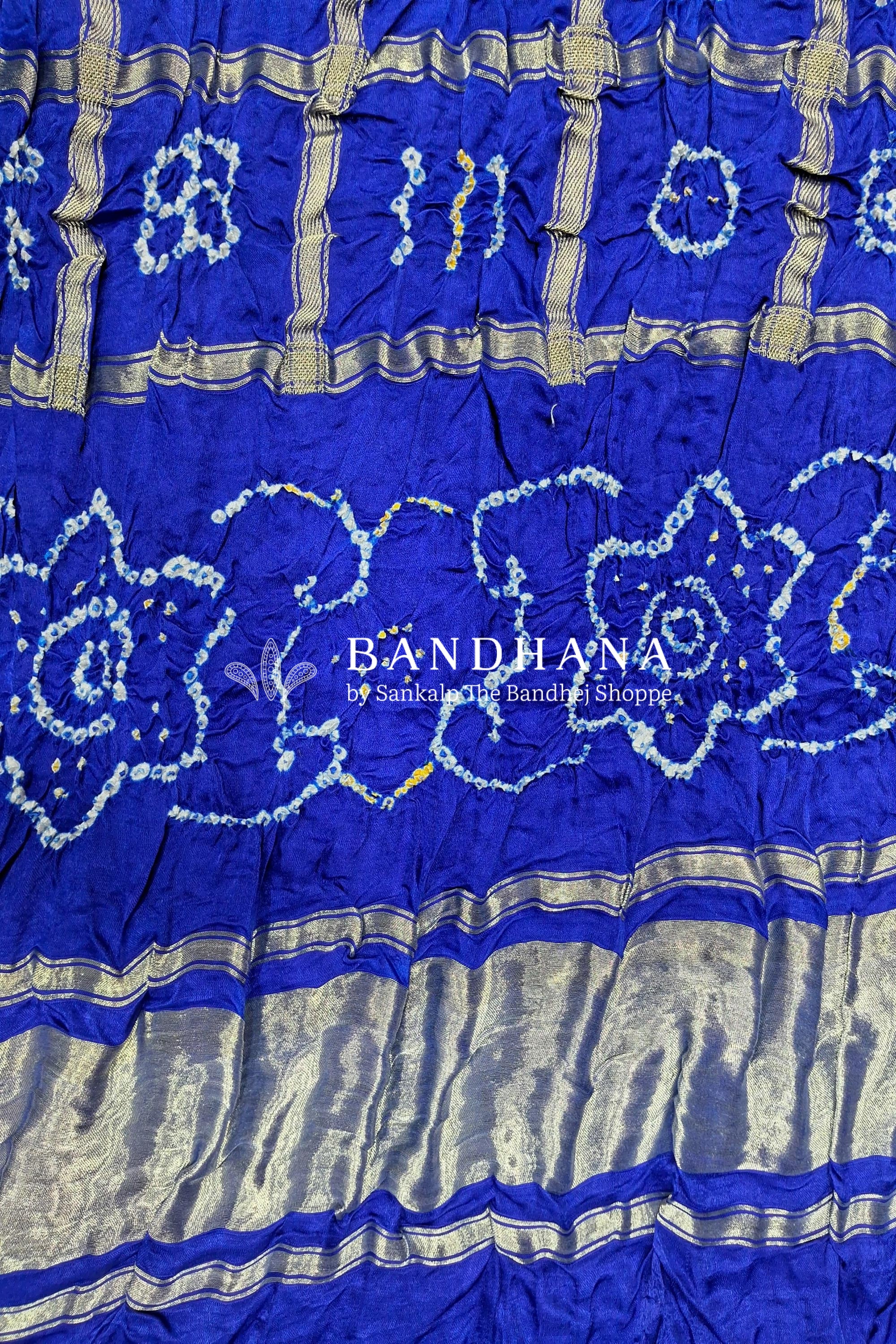 Blue Garchola Gajji Silk All Over Chex With Bandhani Lagdipatta Blouse Piece