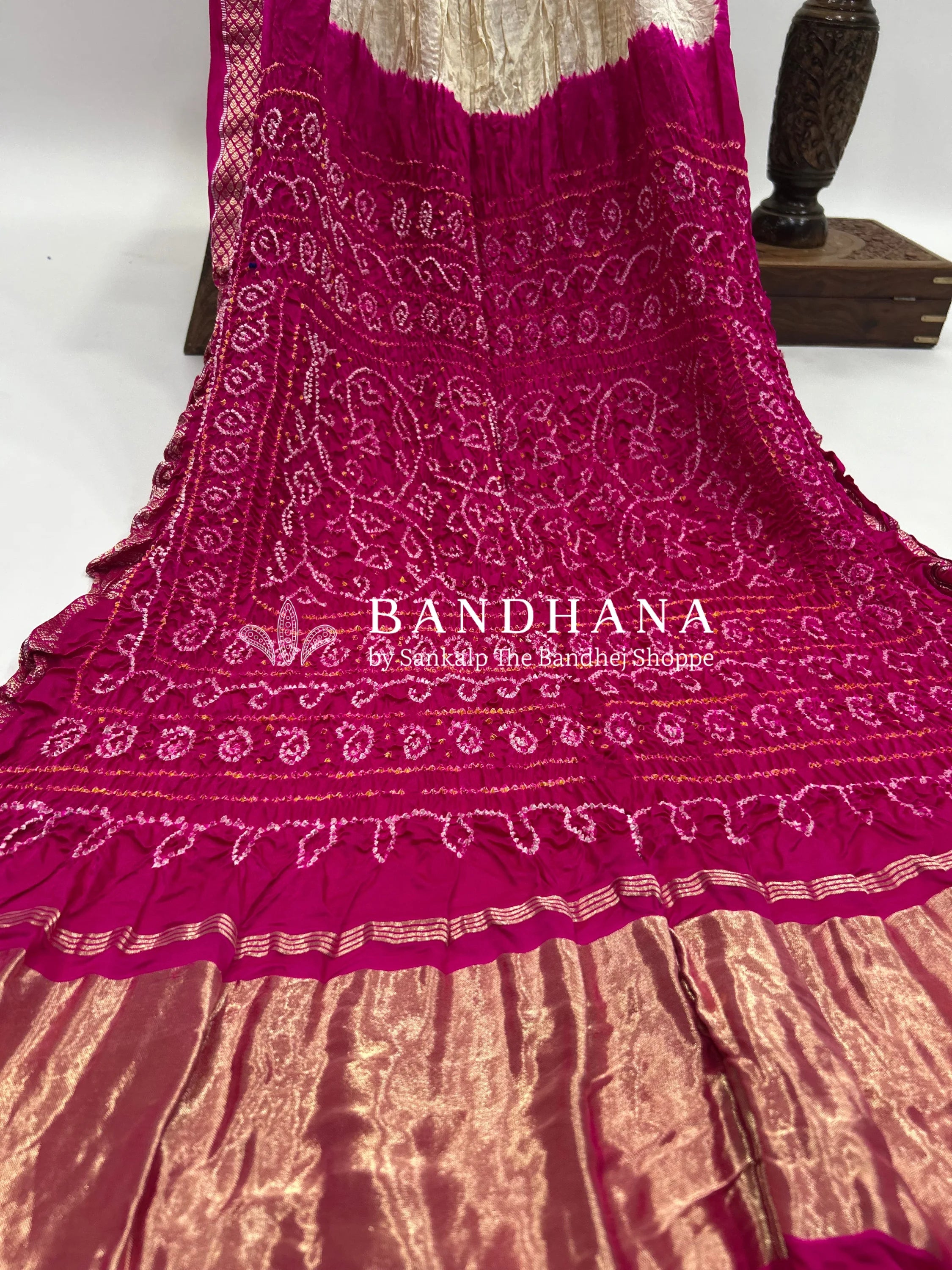 Blue-Rani Gajji Silk Designer Gala Saree with 3 Colour Dying deeppink / Gajji Silk Sarees