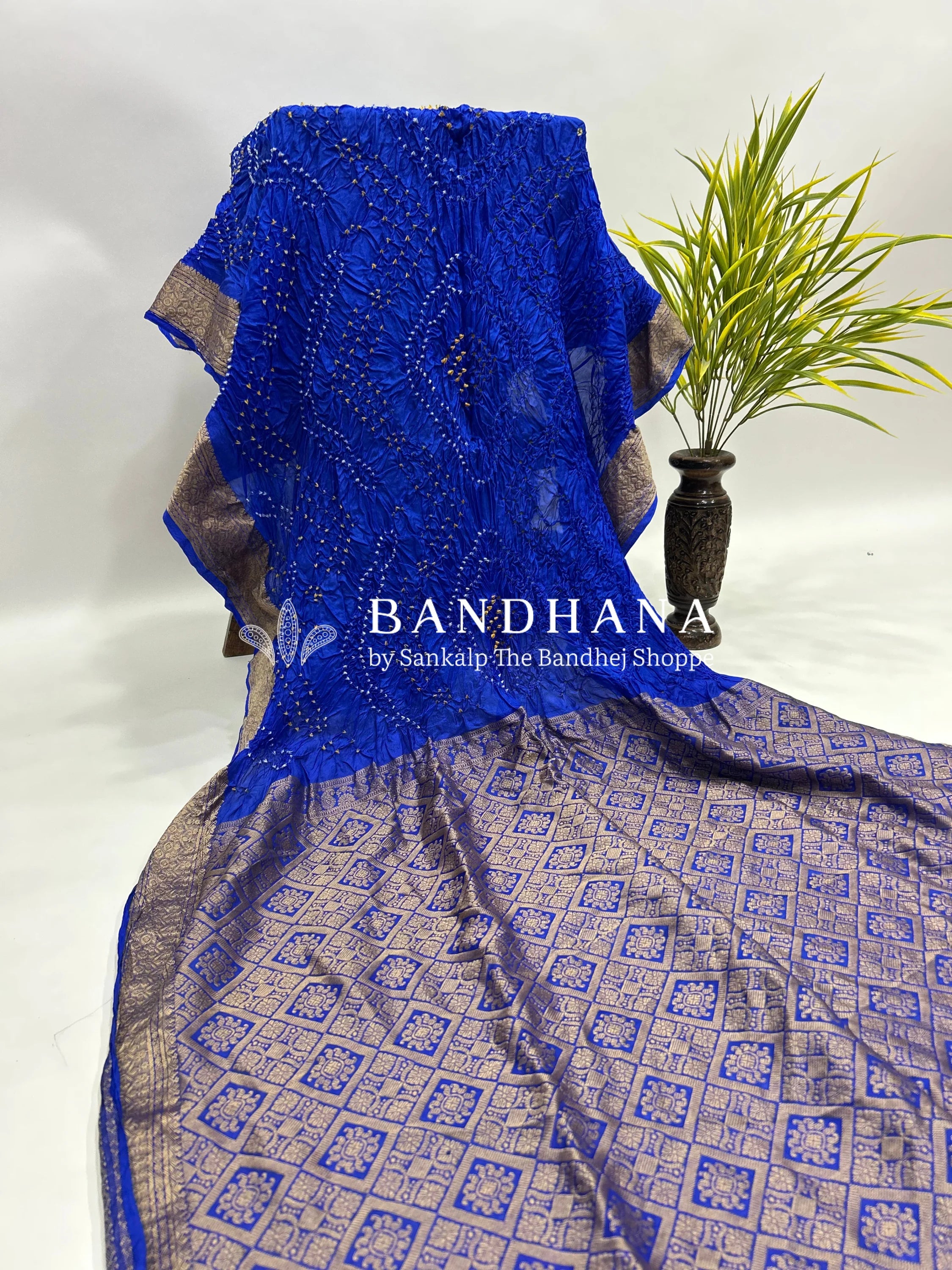 Blue Soft Silk Resham Palav Bandhani Saree Blue / Soft Silk Sarees