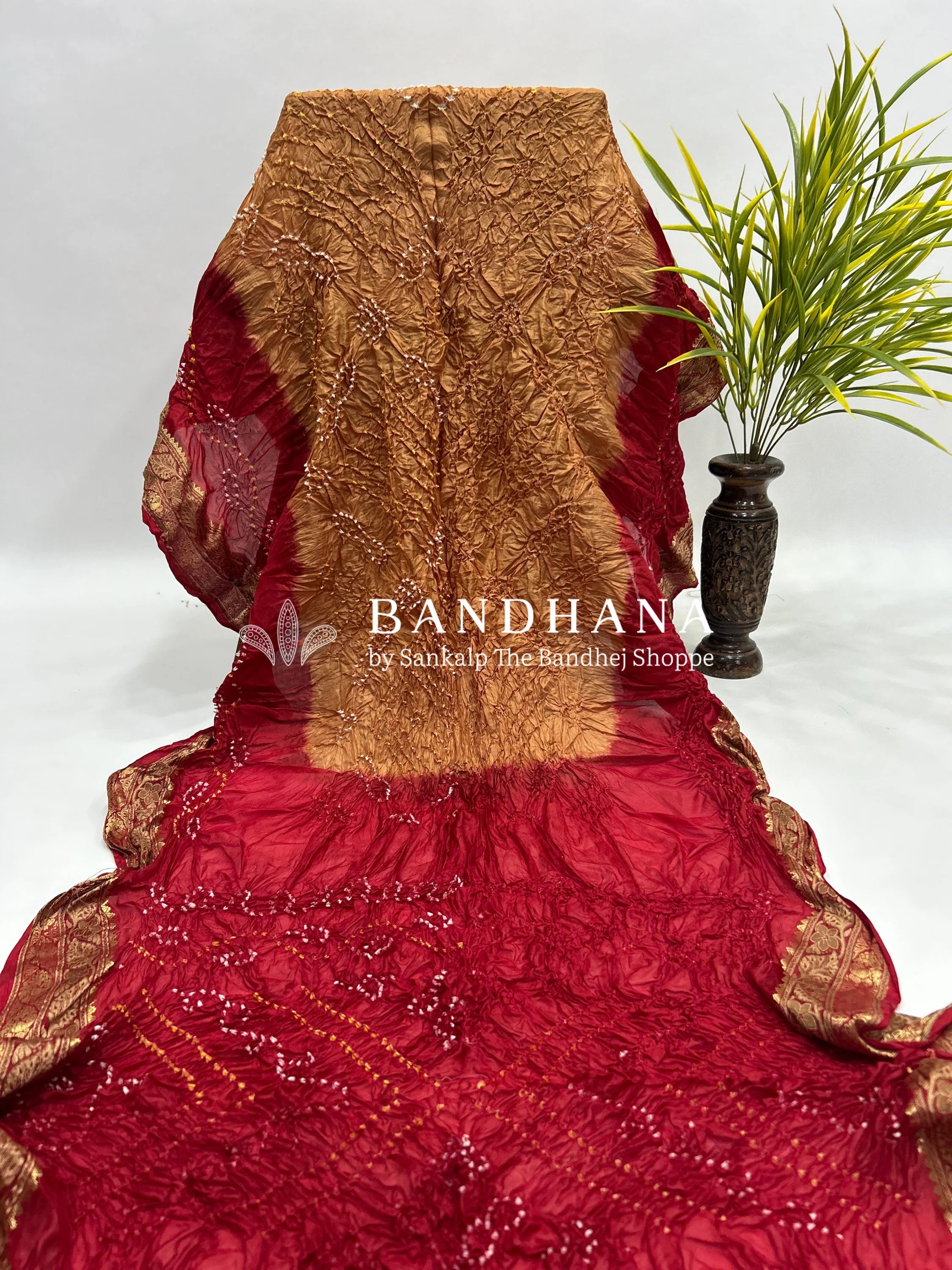 Chiku & Maroon Soft Silk Resham Palav Bandhani Saree peru / Soft Silk Sarees