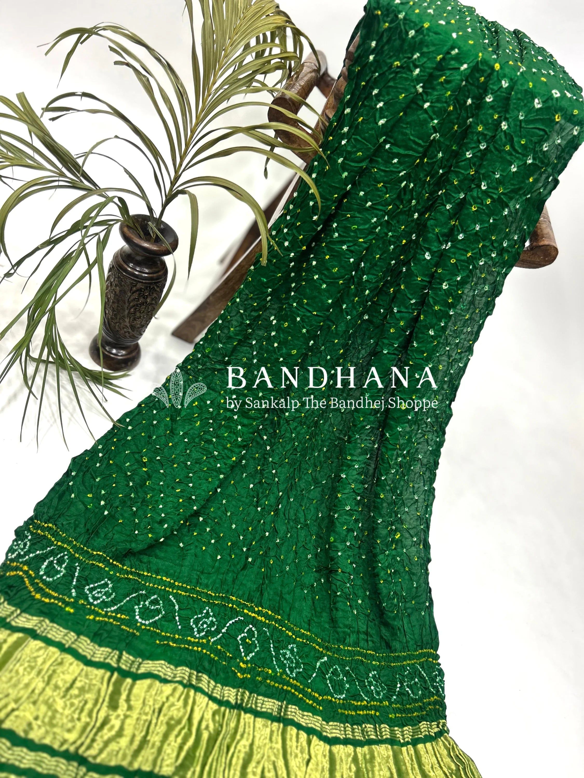 Dark Green Gajji Silk Single Dot Bandhani Dupatta Dark Green / Gajji Silk Dupattas
