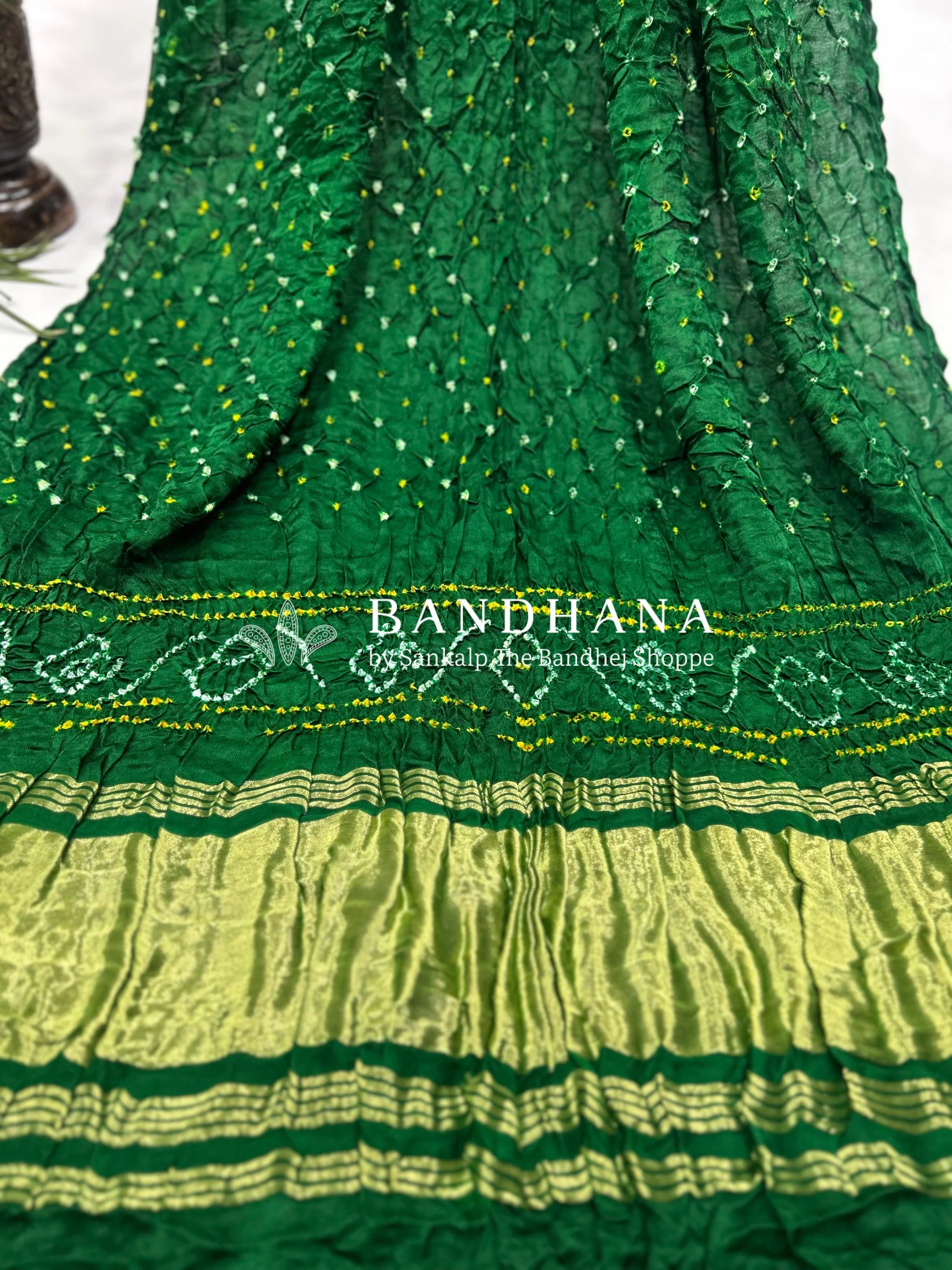Dark Green Gajji Silk Single Dot Bandhani Dupatta Dark Green / Gajji Silk Dupattas