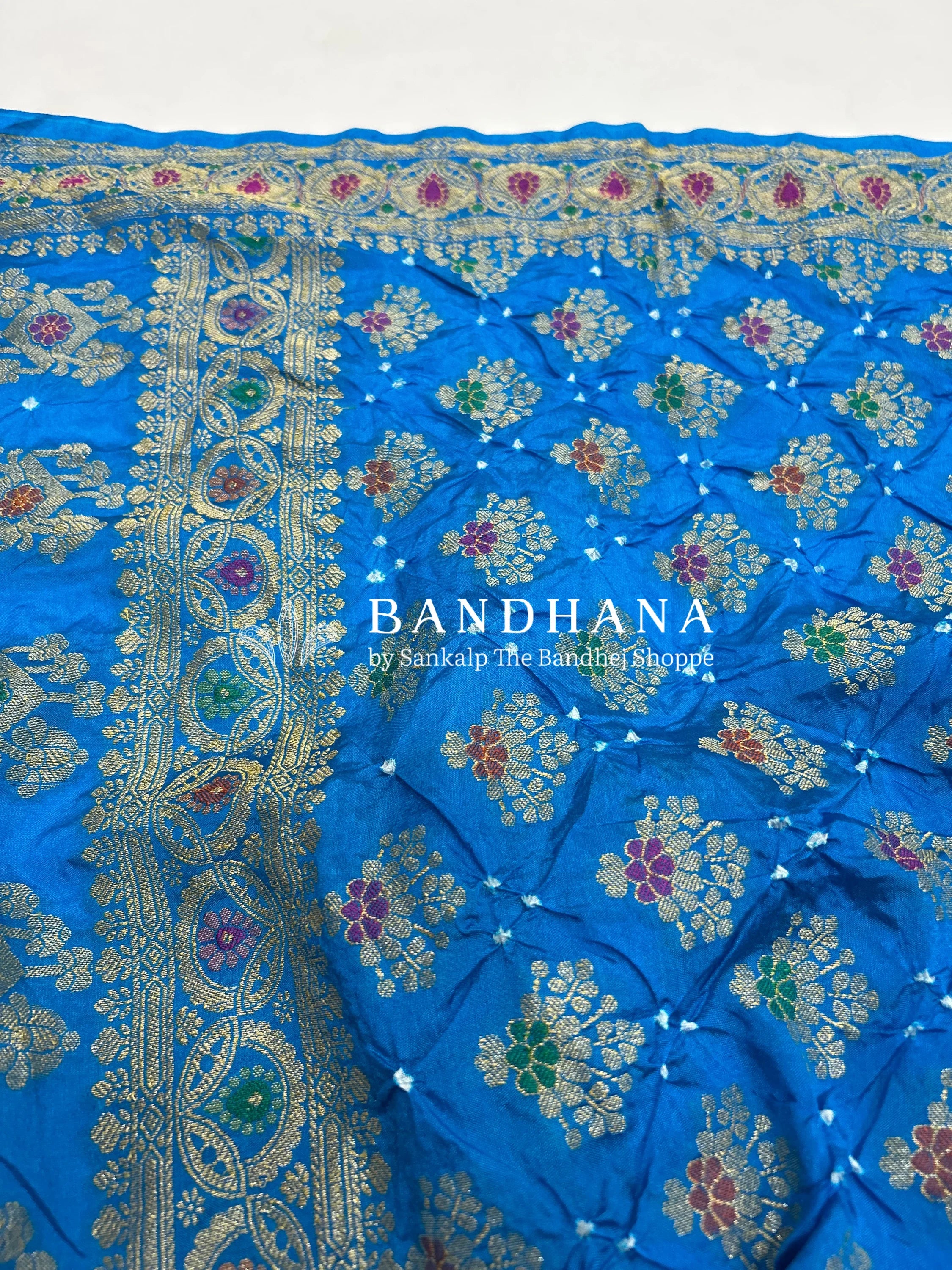 Firozi & Blue Art Dupion Butta Bandhani Dress Material dodgerblue / Art Silk Dresses