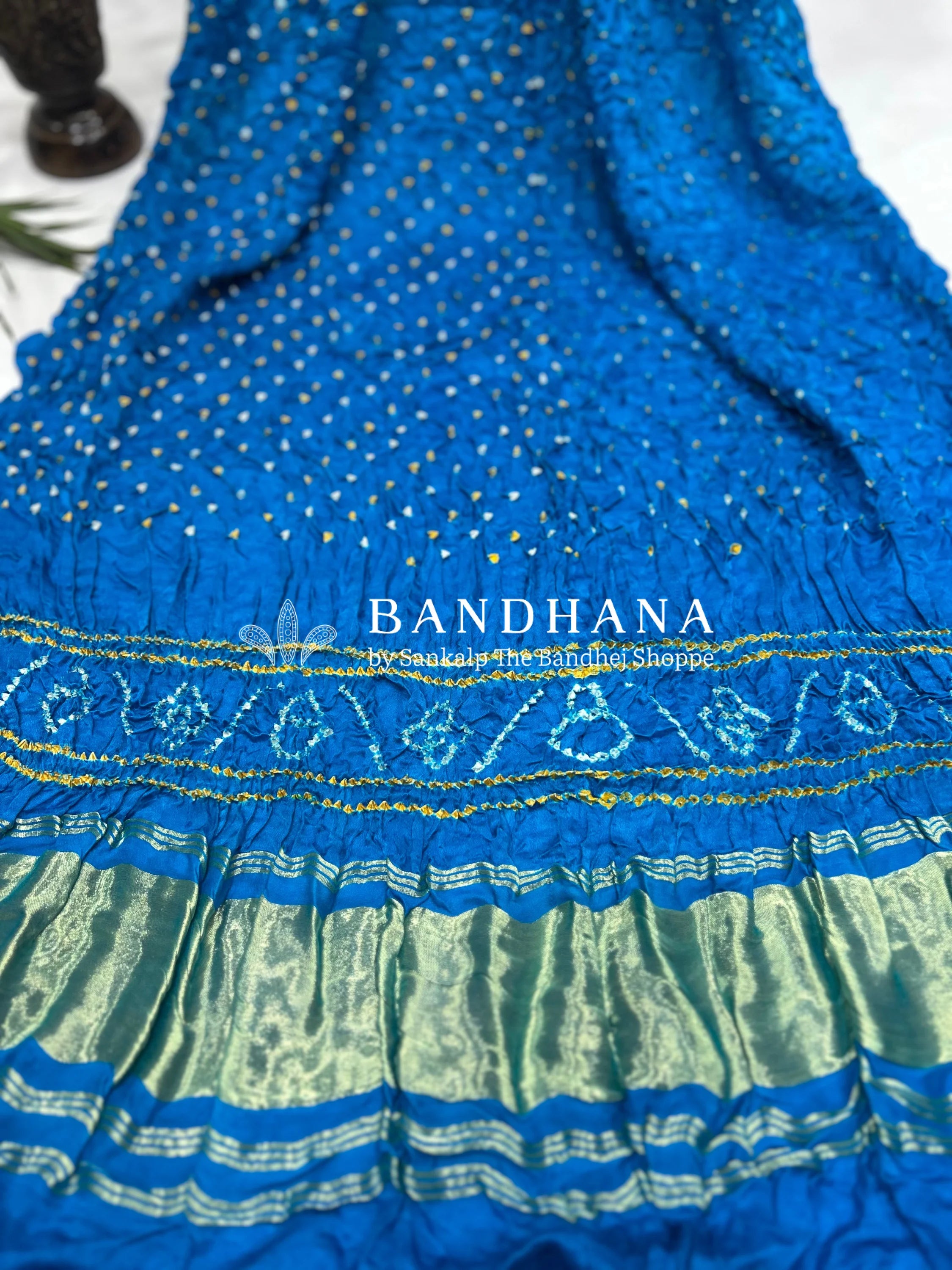 Firozy Blue Gajji Silk Single Dot Bandhani Dupatta Dupattas