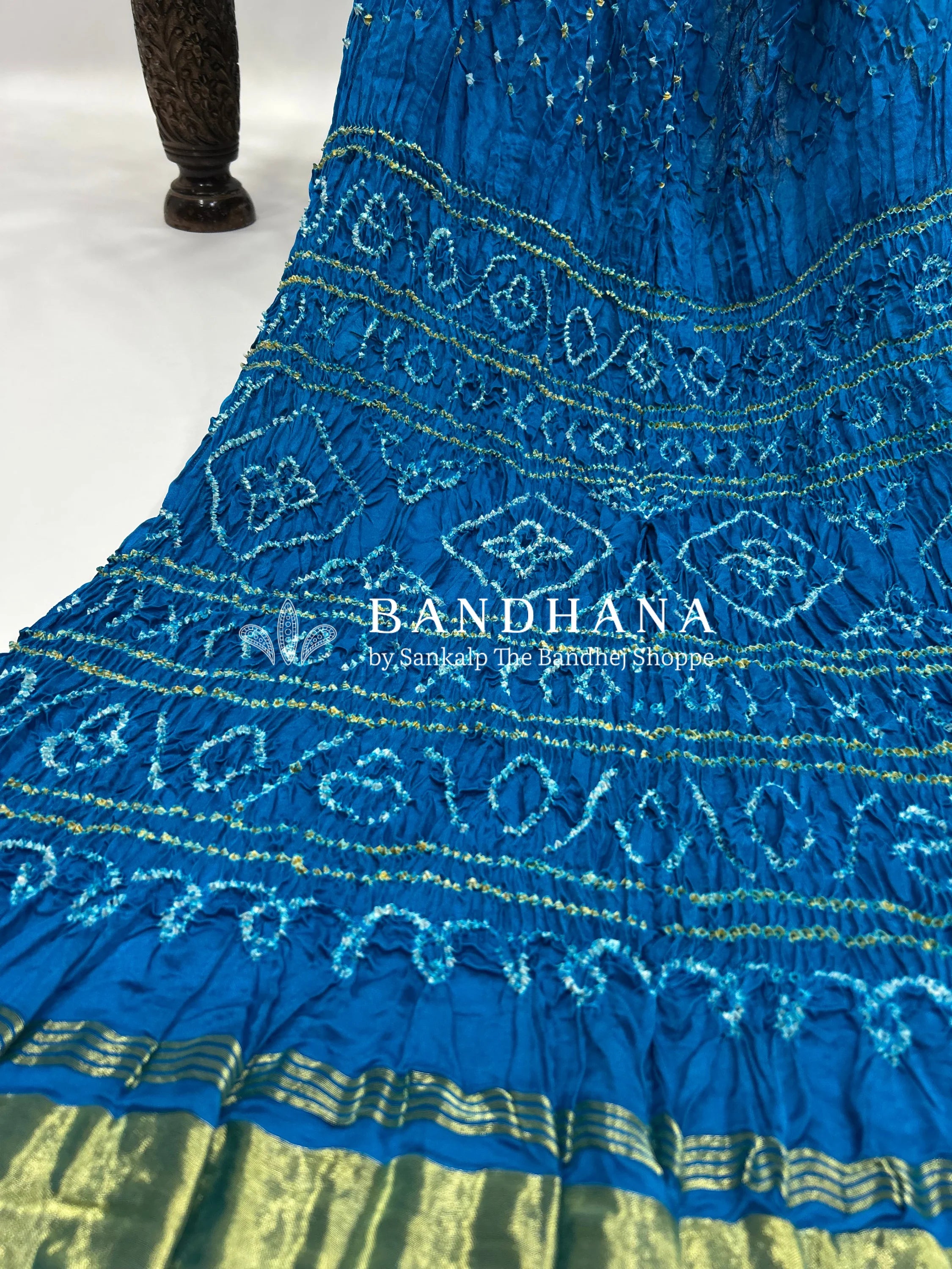 Firozy Gajji Silk Single Dot Bandhani Saree dodgerblue / Gajji Silk Sarees