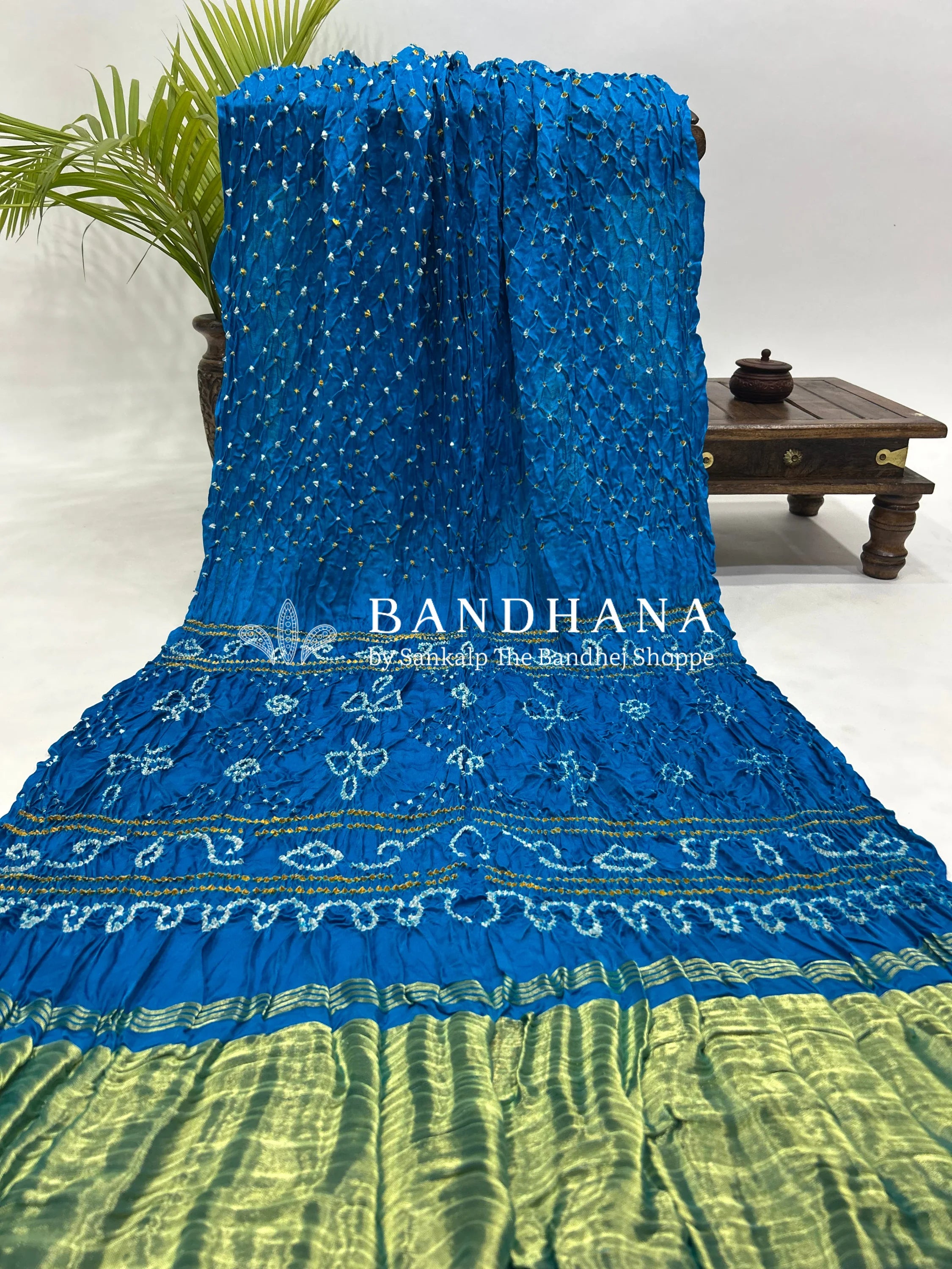 Firozy Gajji Silk Single Dot Bandhani Saree Sarees