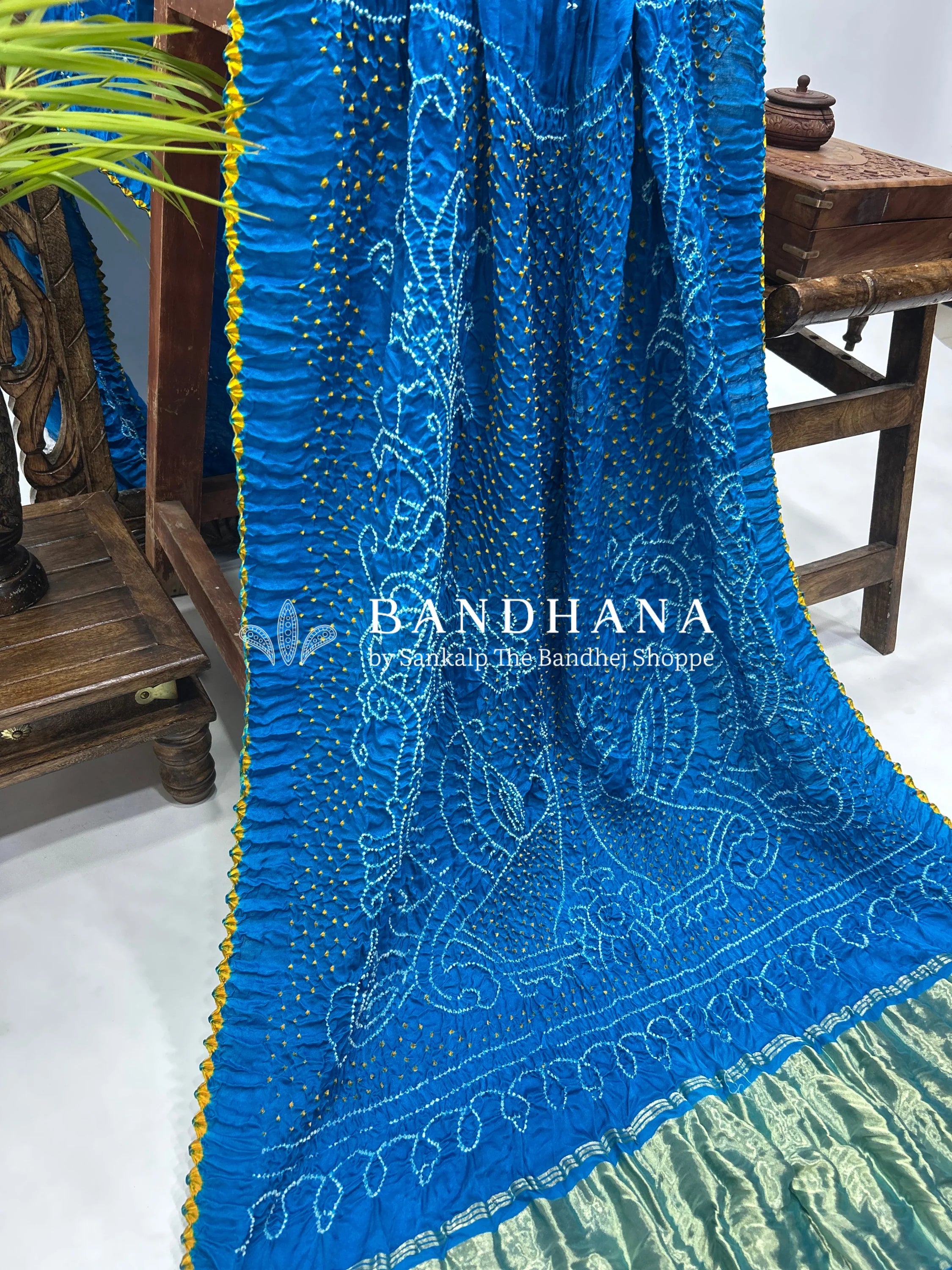 Firozy Mor Palav Gajji Designer Bandhani Saree Sarees