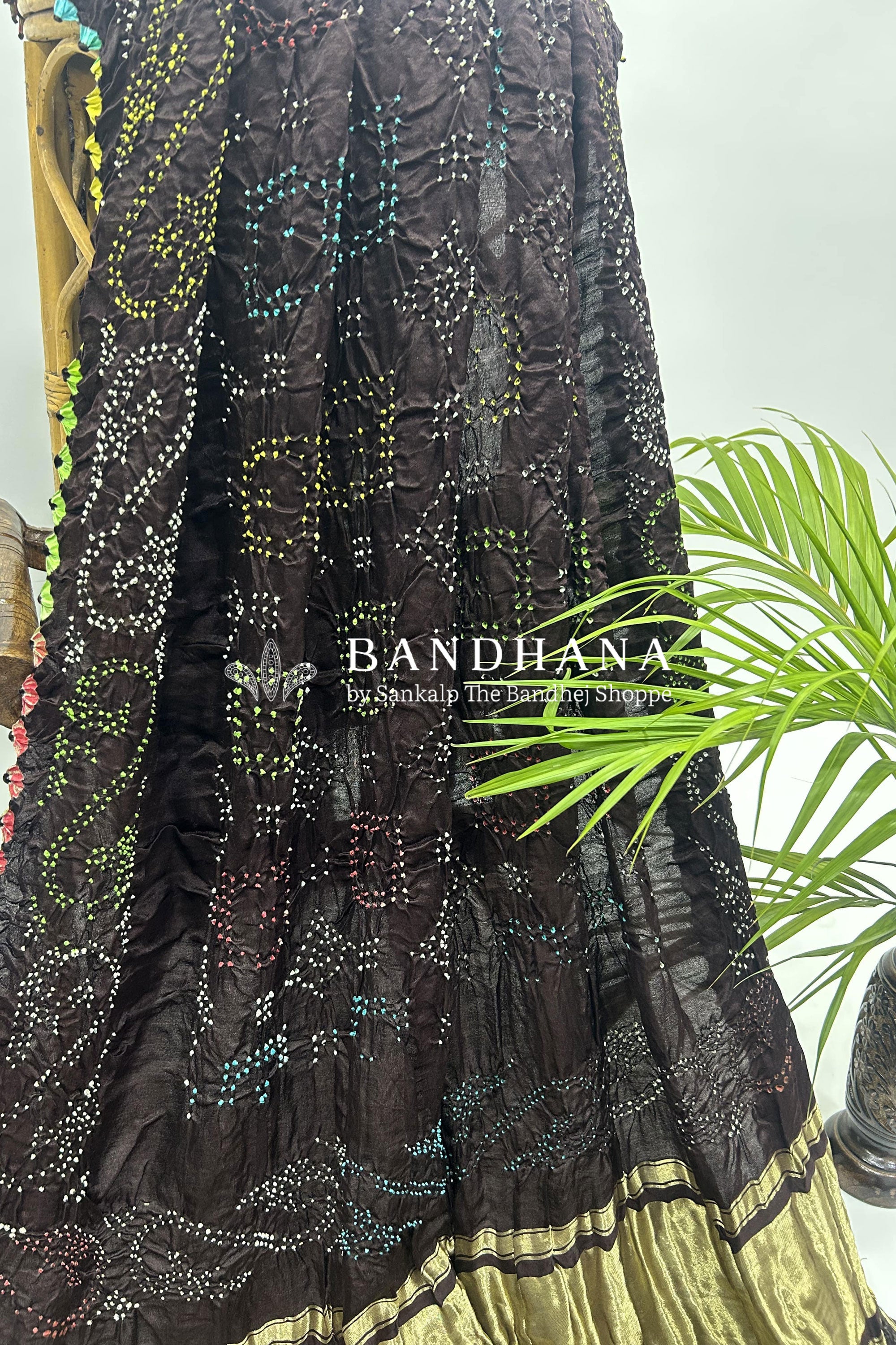 Mutli Brown Gajji Silk Bhati Designer Bandhani Saree Sarees