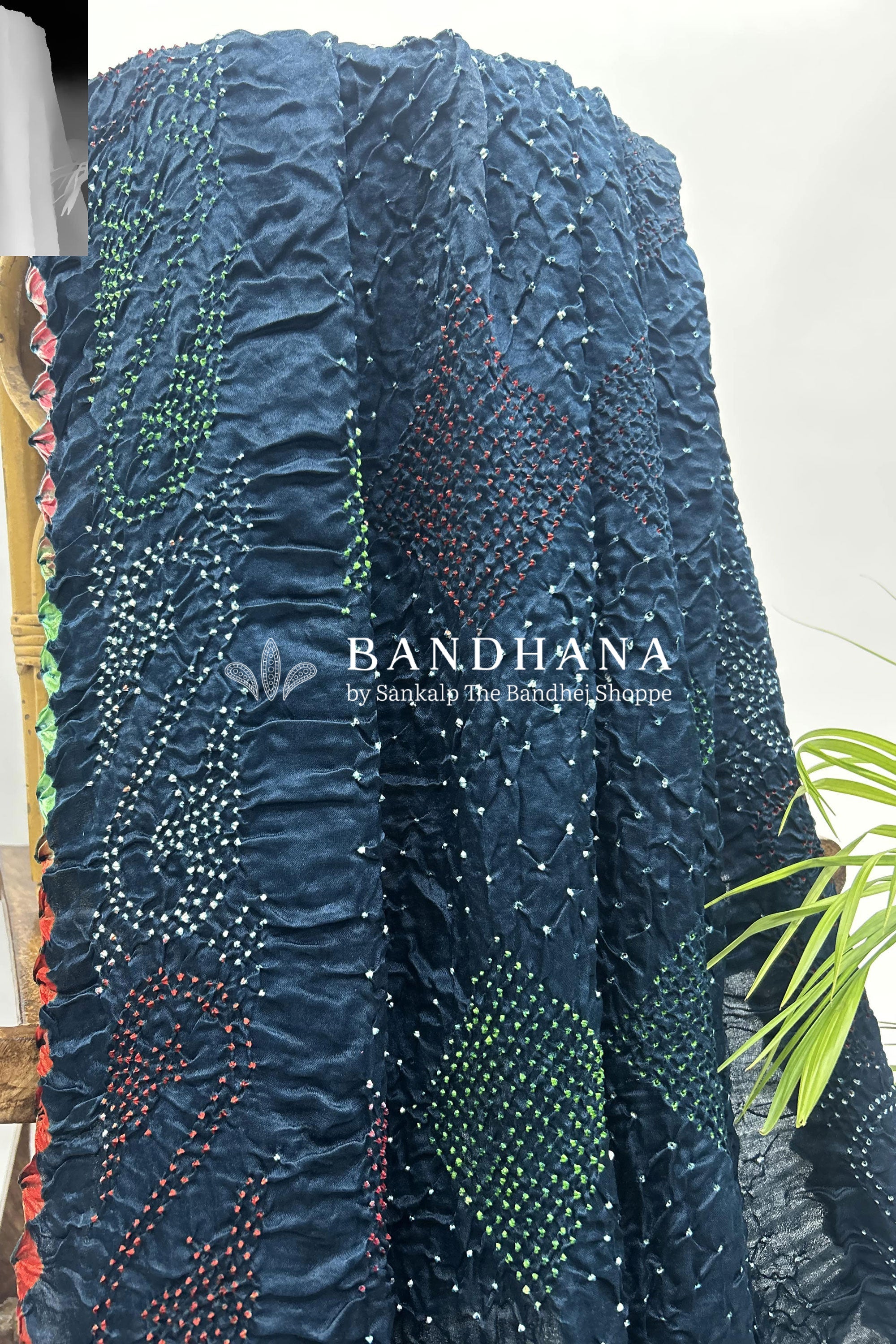 Mutli Indigo Gajji Silk Bhati Designer Bandhani Saree Sarees