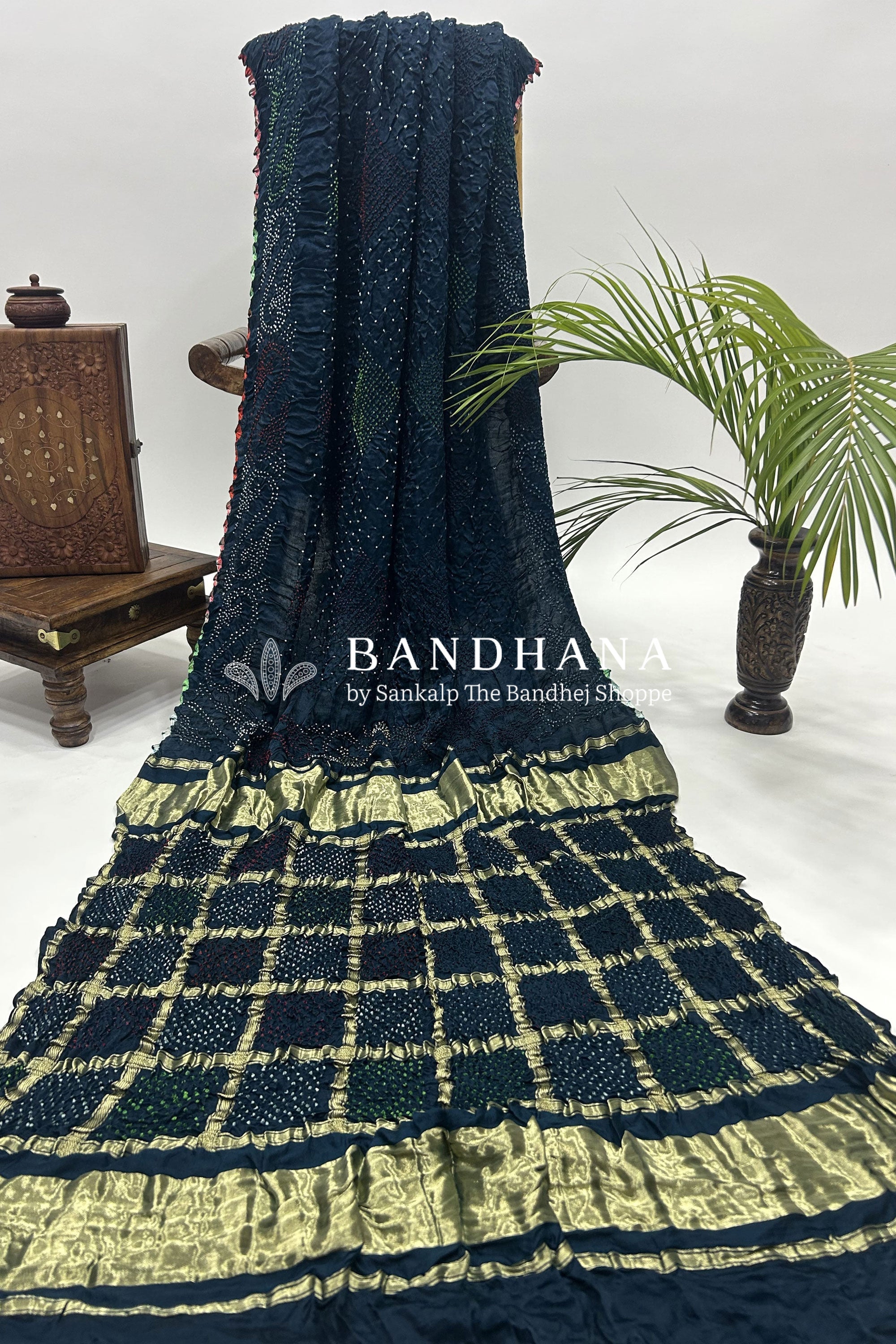 Mutli Indigo Gajji Silk Bhati Designer Bandhani Saree Sarees