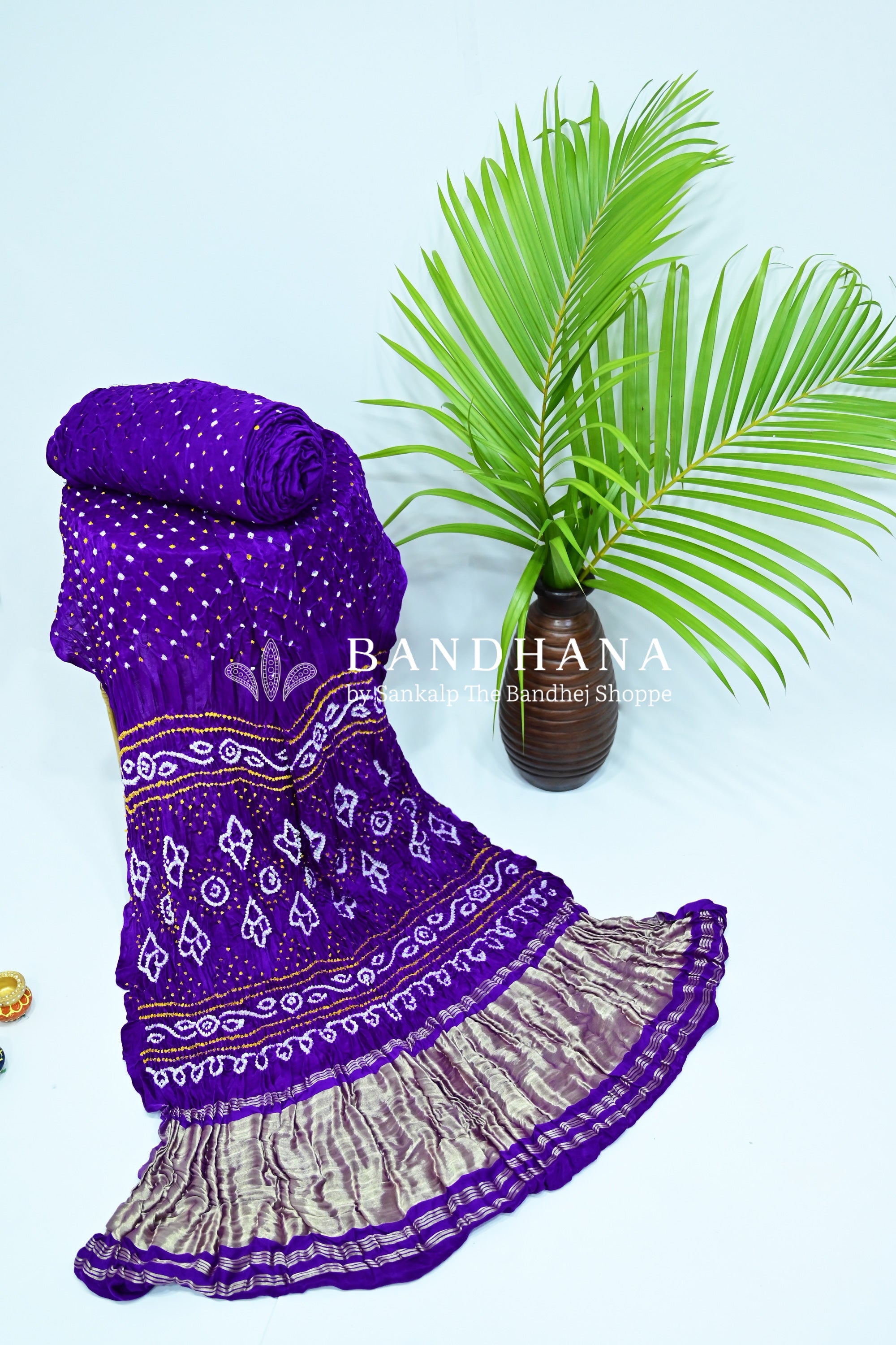 Gajji Silk Single Dot Bandhani Saree In Purple Color Sarees