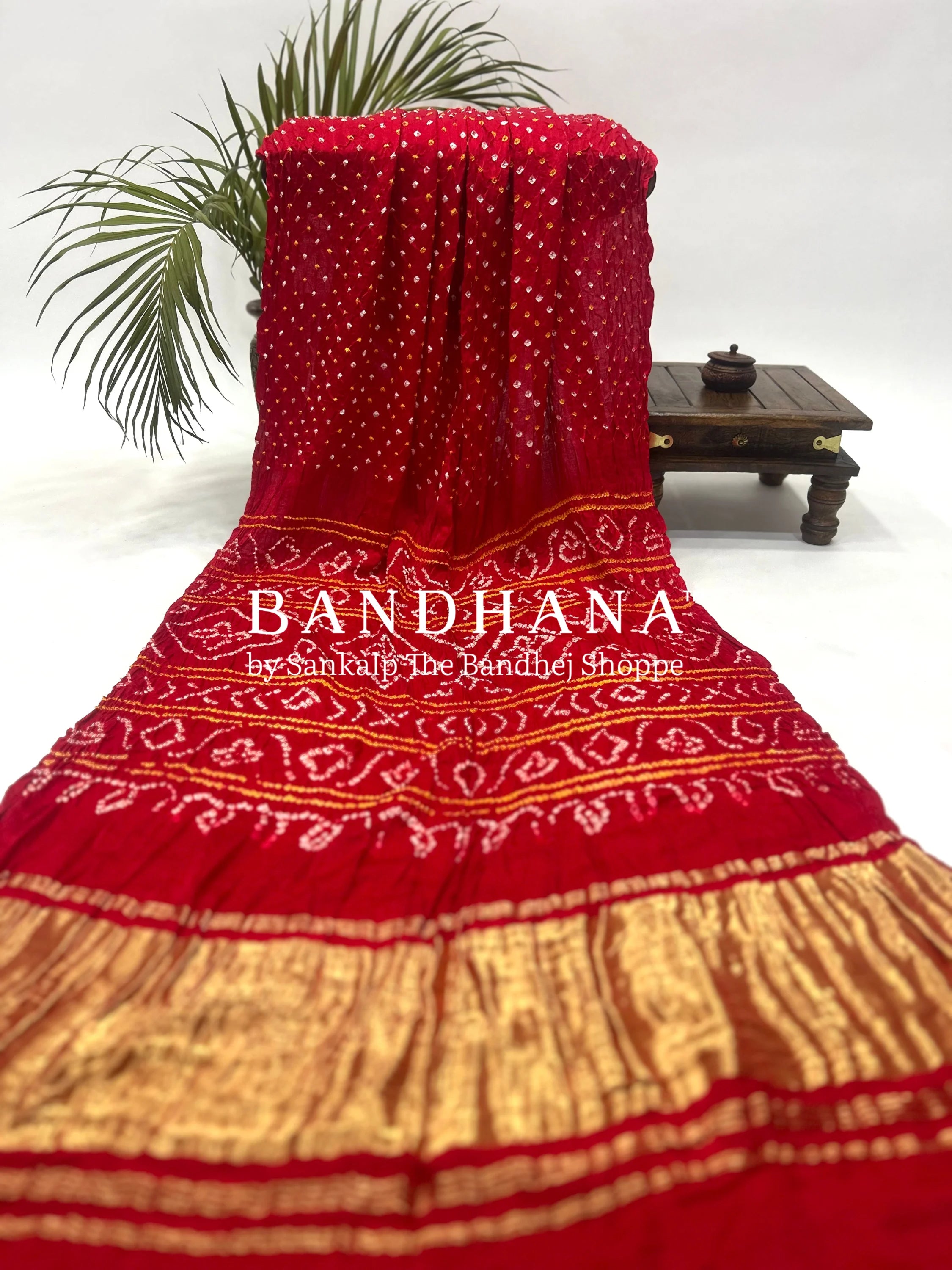 Gajji Silk Single Dot Bandhani Saree In Red Color Sarees