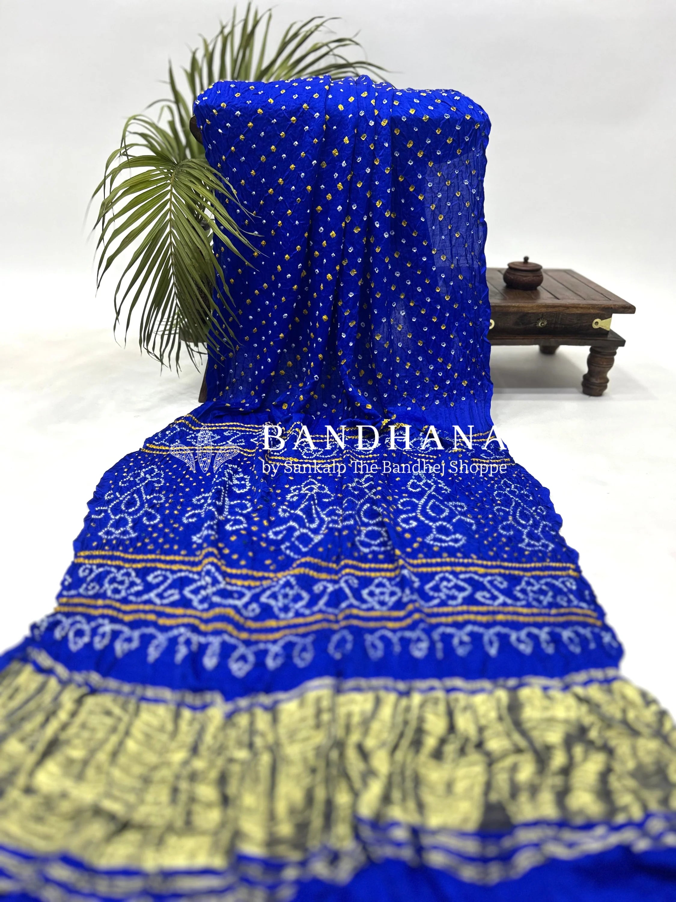Gajji Silk Single Dot Blue Bandhani Saree Sarees