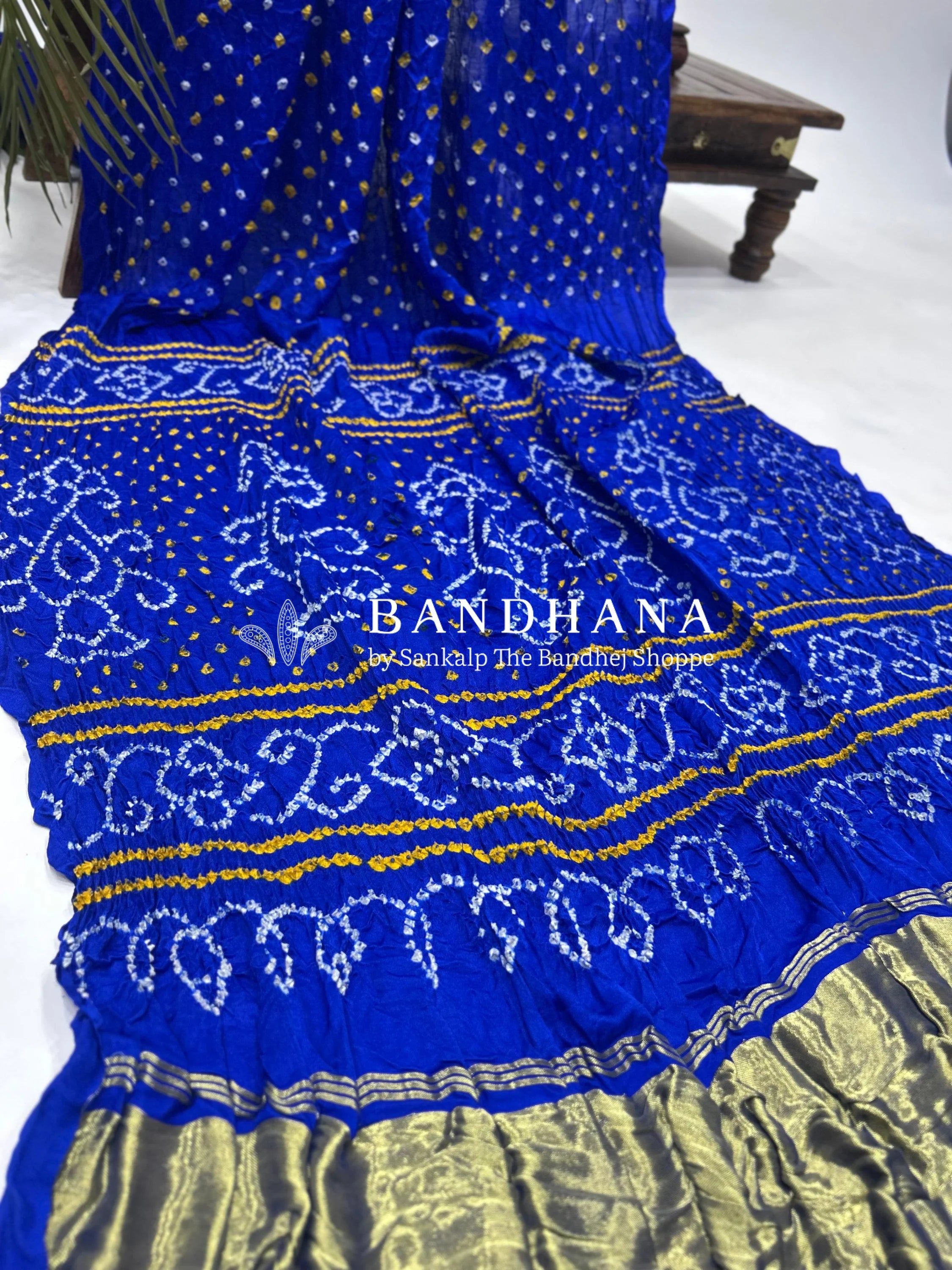 Gajji Silk Single Dot Blue Bandhani Saree Sarees