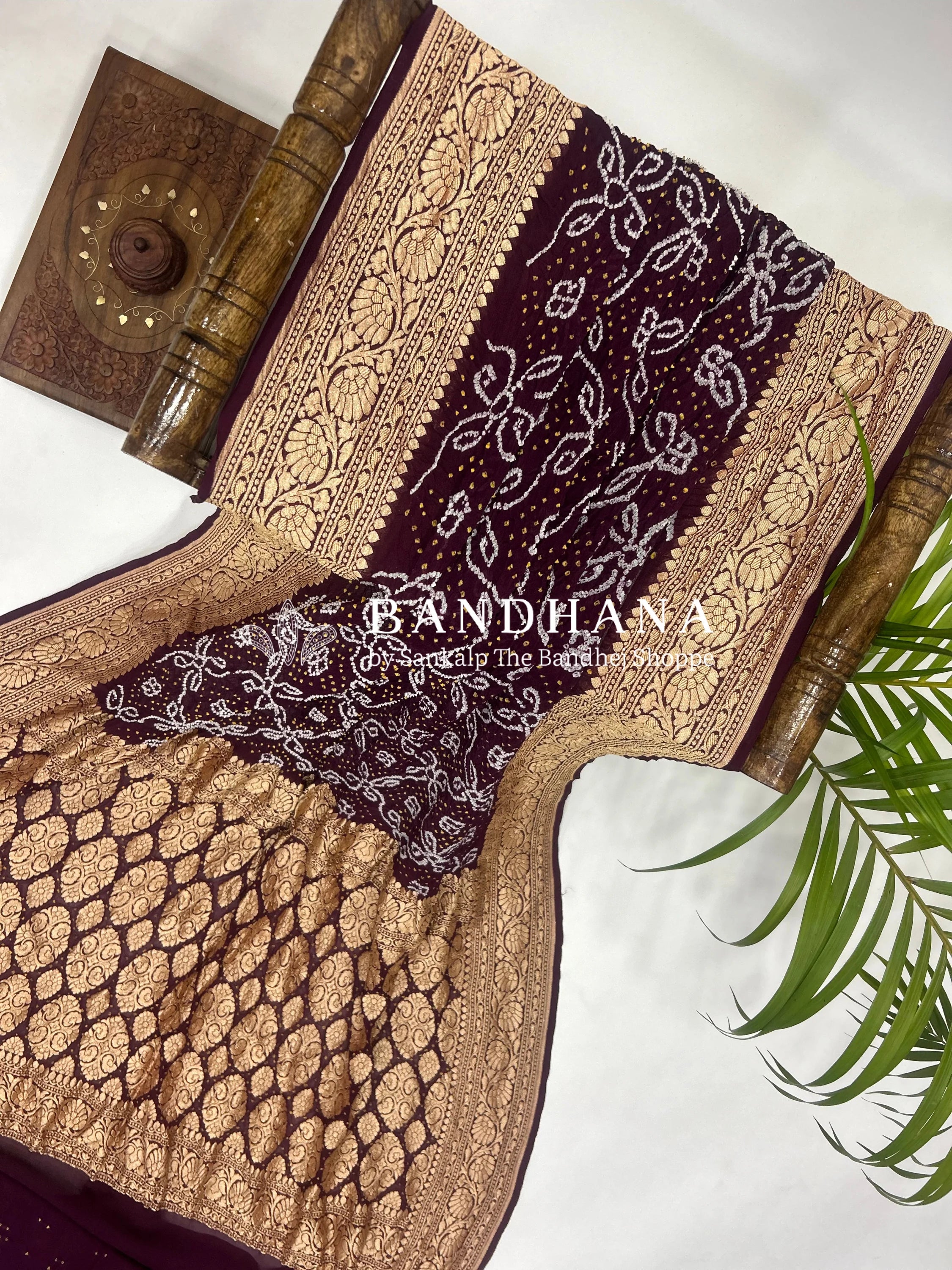 Wine Georgette Bananrasi All Over Rai Bandhani Saree Sarees