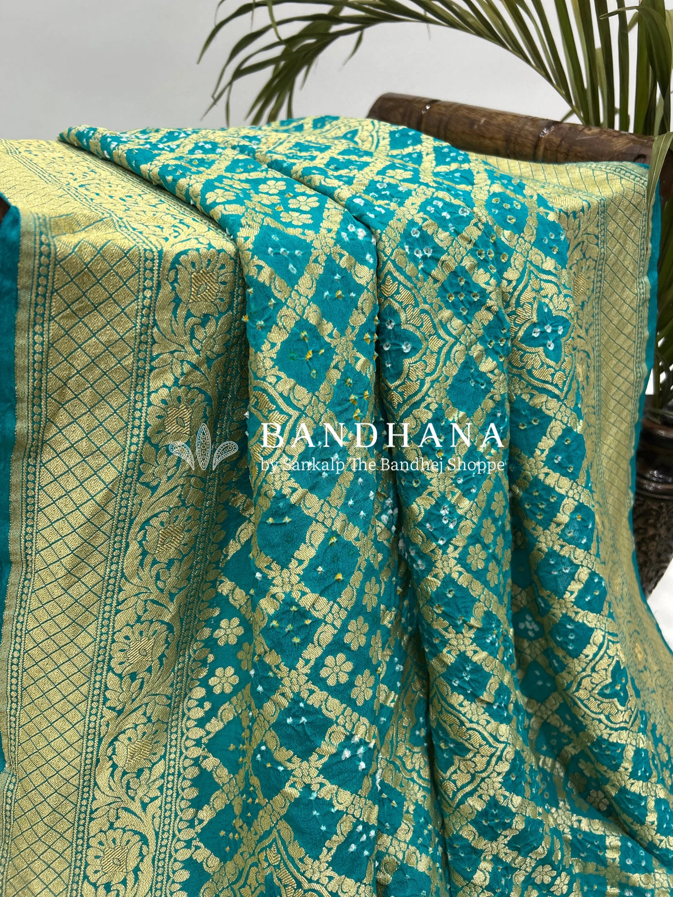 Turquoise Georgette Jaal Bandhani Saree Sarees