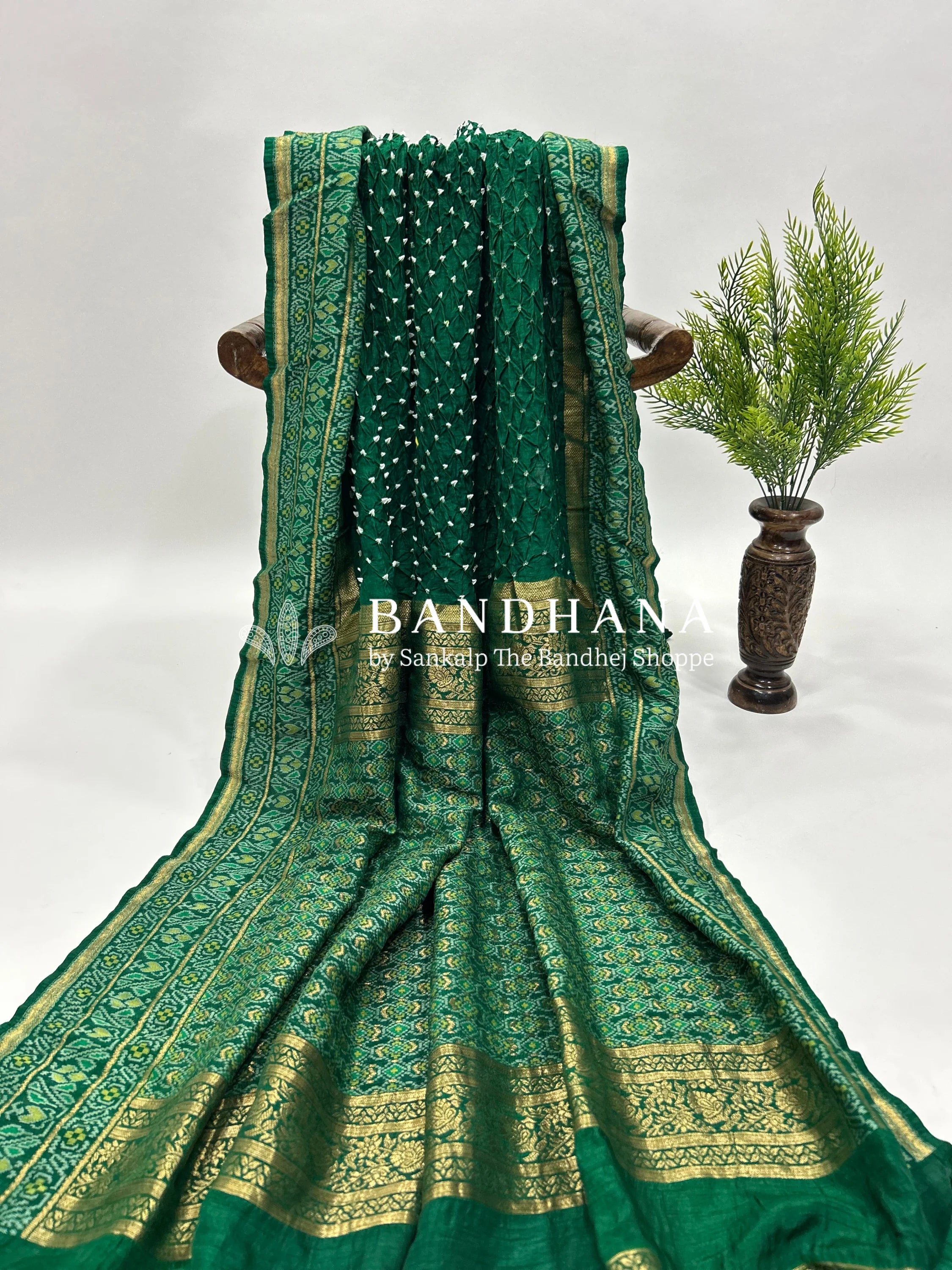 Green Color Malai Silk Single Dot Bandhani Saree green / Malai Silk Sarees