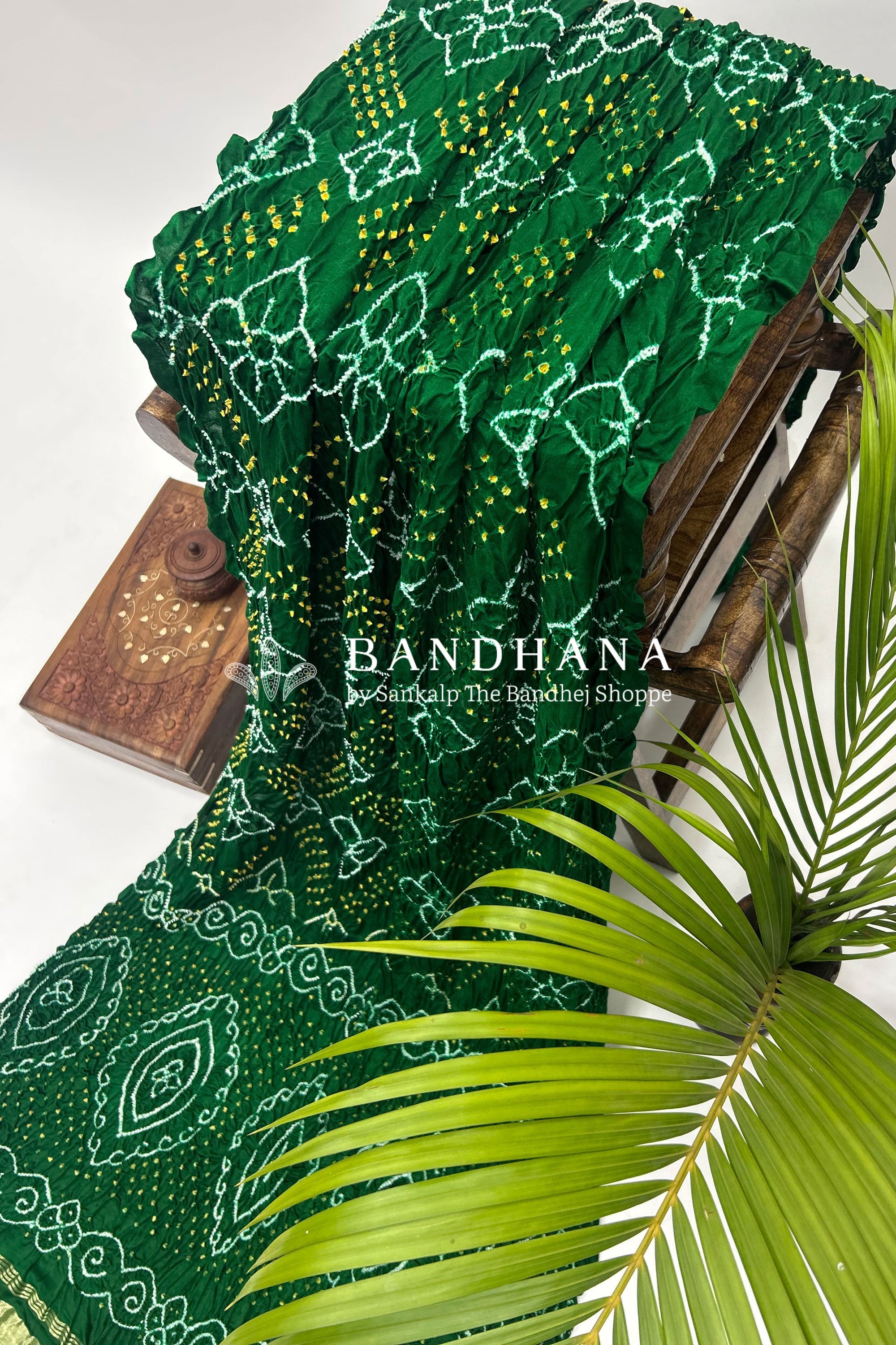 Green Gajji Fancy Rai Bandhani Saree Sarees