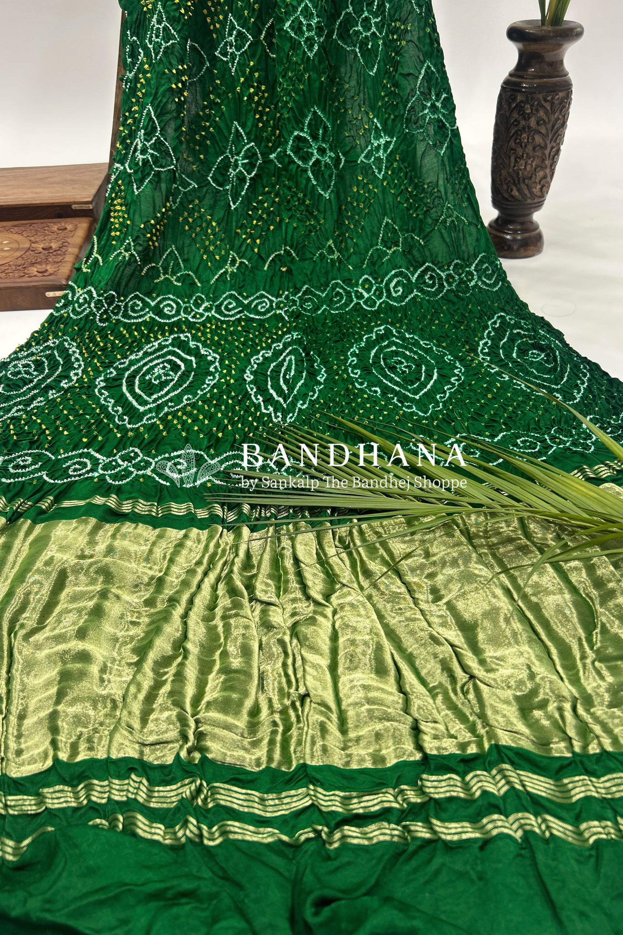 Green Gajji Fancy Rai Bandhani Saree Sarees