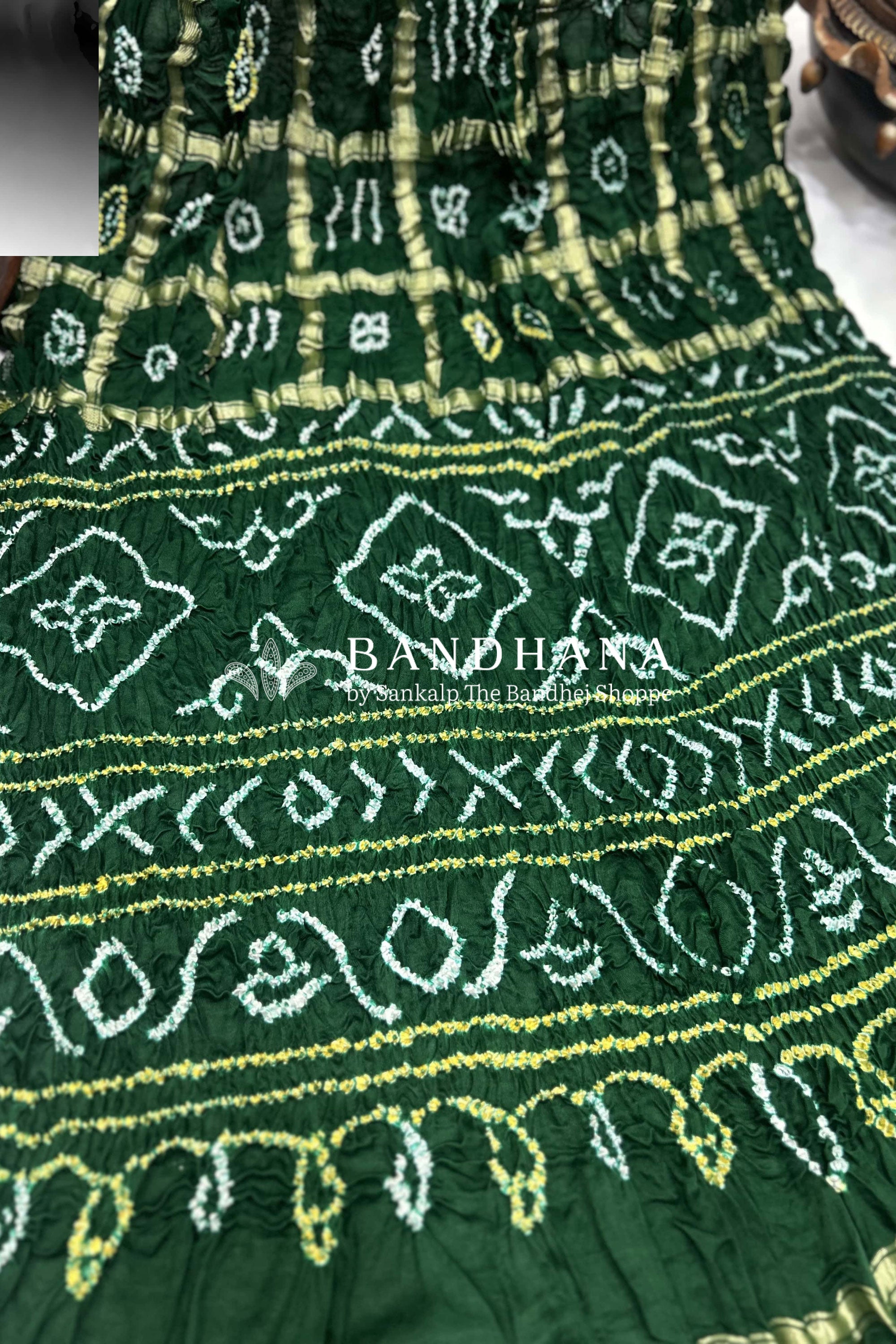 Green Gajji Garchola Bandhani Saree Sarees